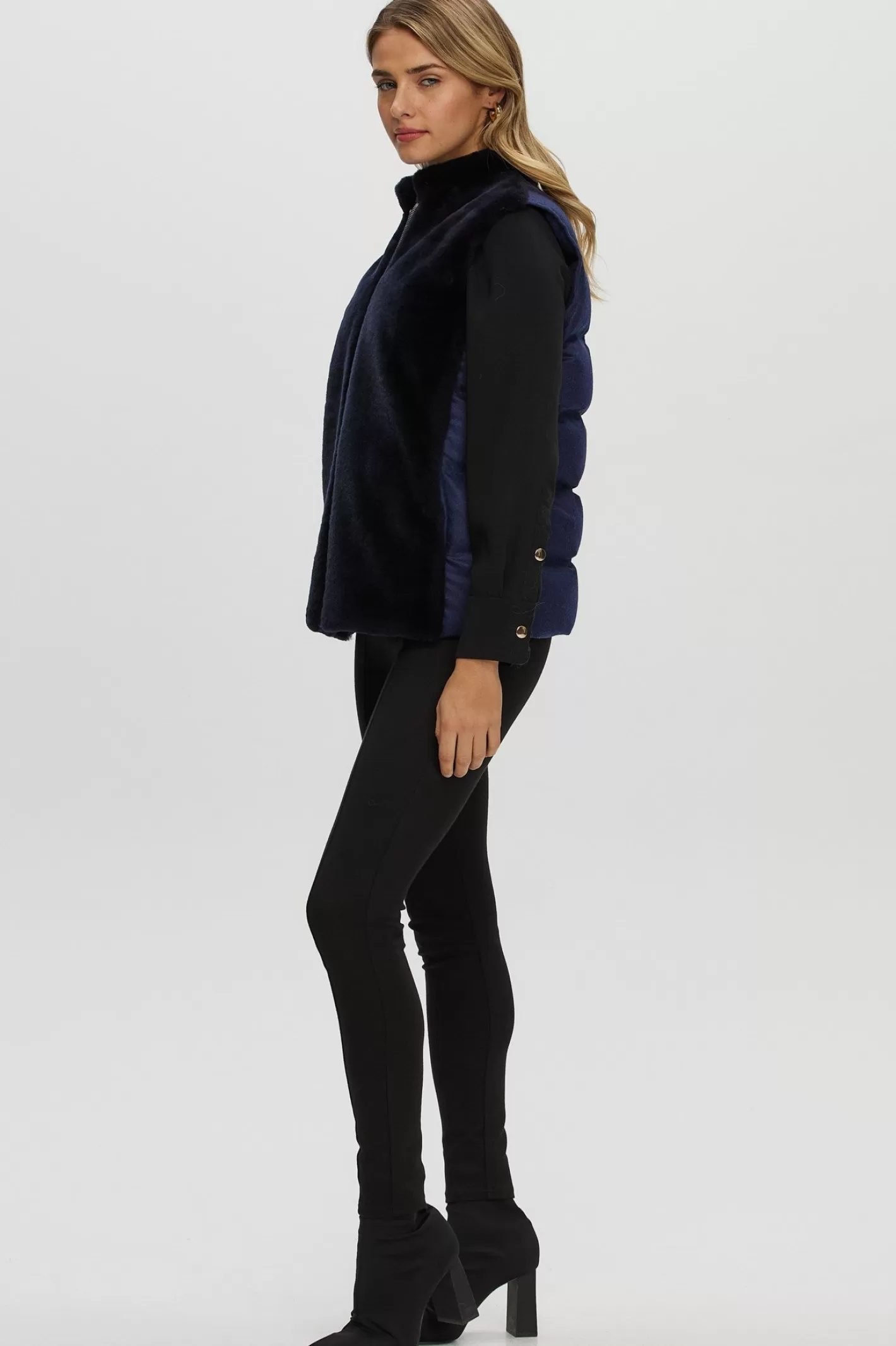 Women GORSKI Montreal Reversible Select Shearling Lamb Vest With Loro Piana Cashmere & Wool Quilted Down Back