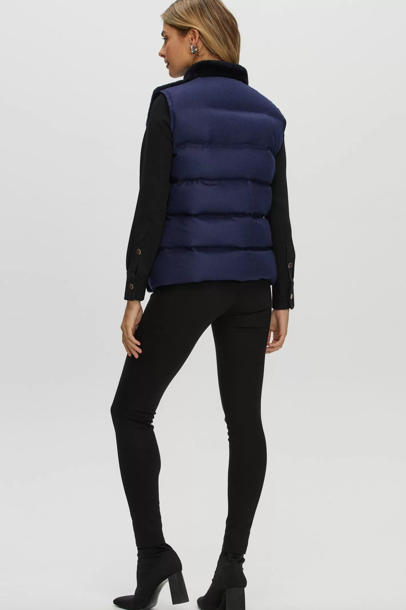 Women GORSKI Montreal Reversible Select Shearling Lamb Vest With Loro Piana Cashmere & Wool Quilted Down Back
