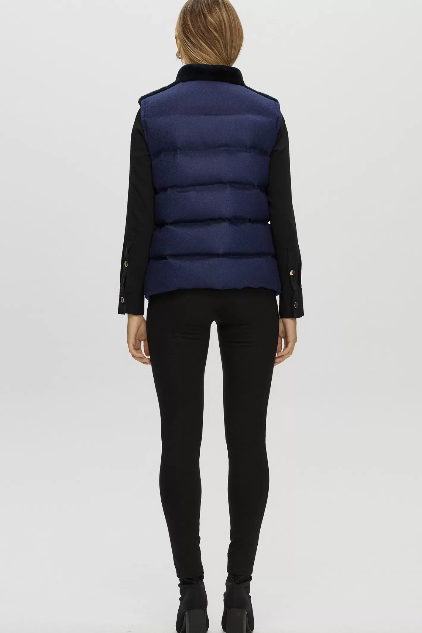 Women GORSKI Montreal Reversible Select Shearling Lamb Vest With Loro Piana Cashmere & Wool Quilted Down Back