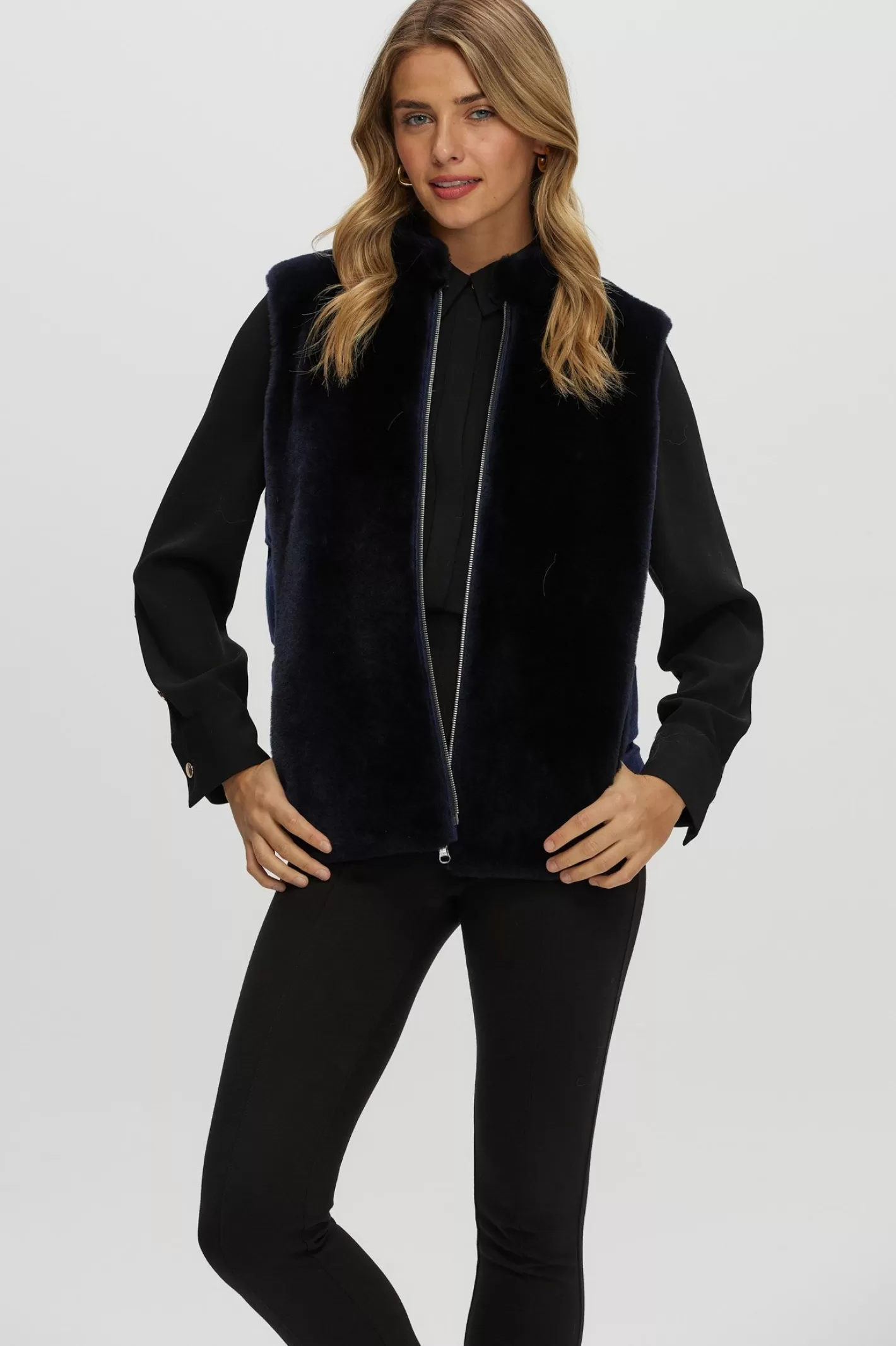 Women GORSKI Montreal Reversible Select Shearling Lamb Vest With Loro Piana Cashmere & Wool Quilted Down Back