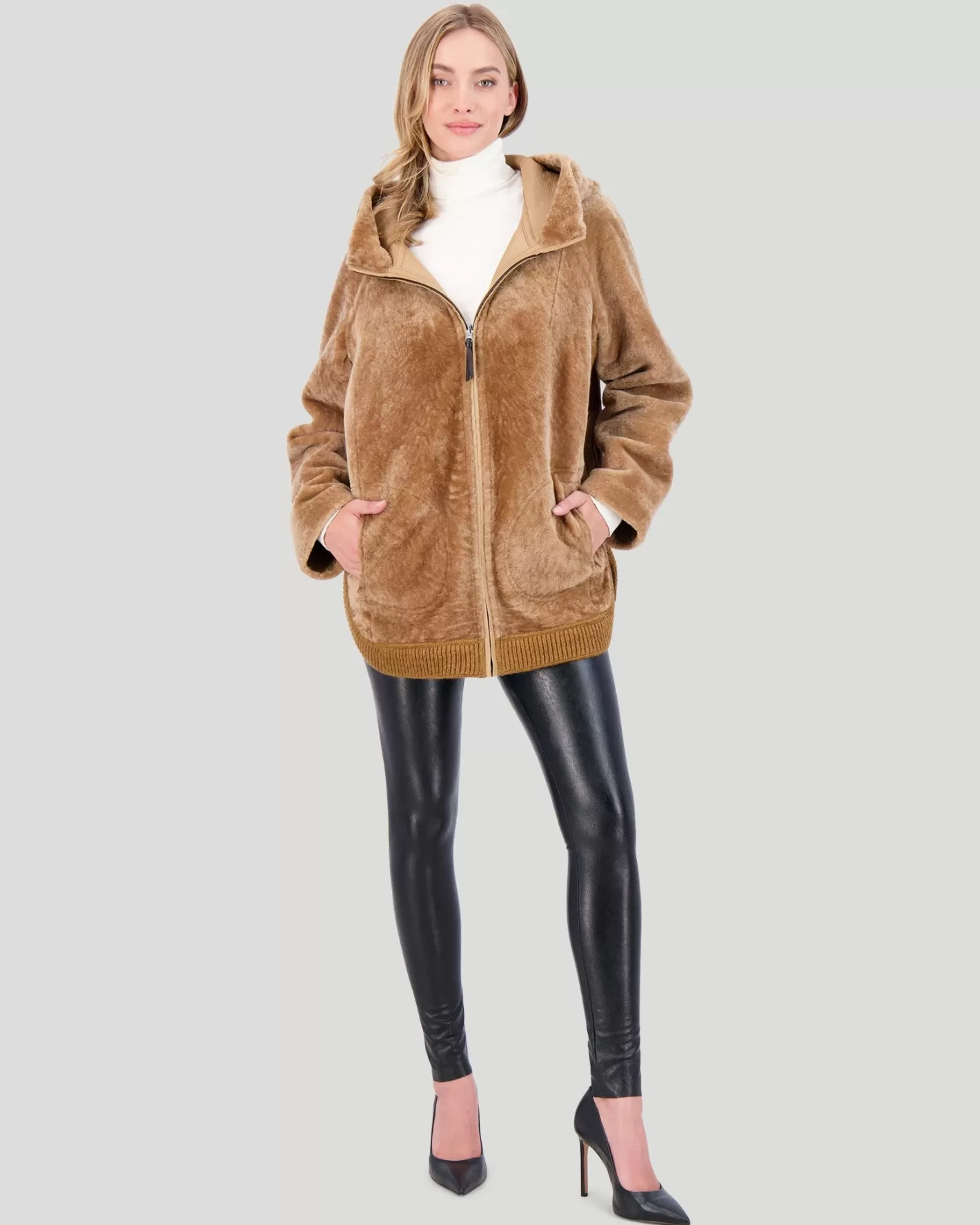 Women GORSKI Montreal Reversible Select Shearling Lamb Zip Parka With Ribbed Hem