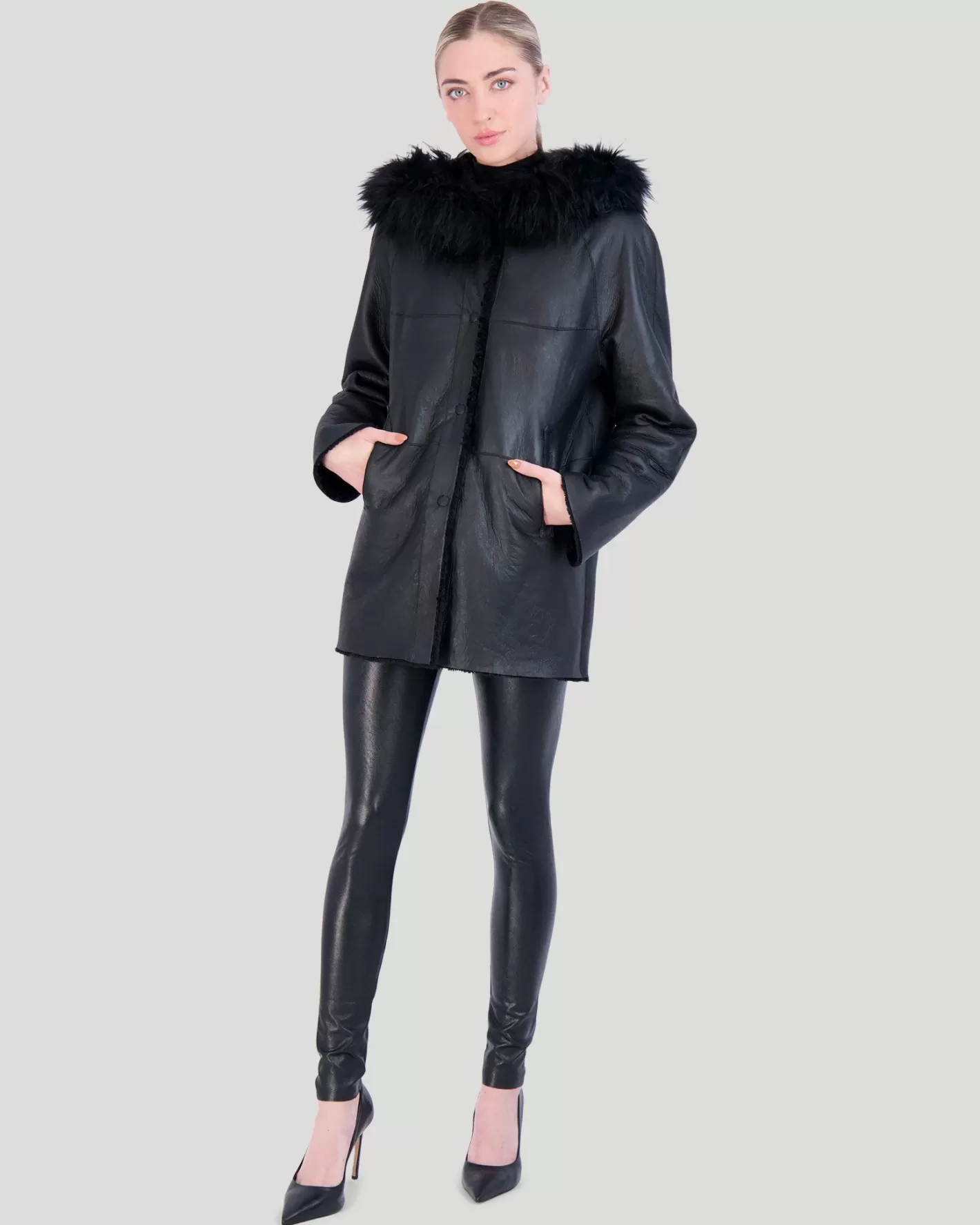 Women GORSKI Montreal Reversible Shearling Lamb Parka With Select Cashmere Goat Hood Trim