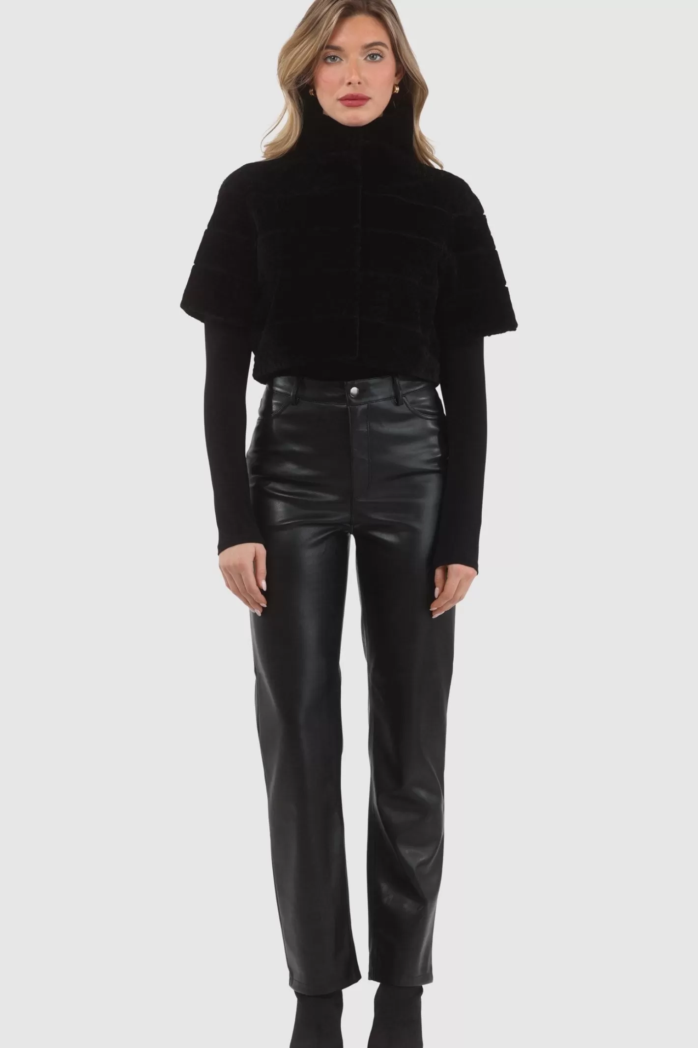 Women GORSKI Montreal Reversible Textured Shearling Lamb Bolero With Cropped Sleeves