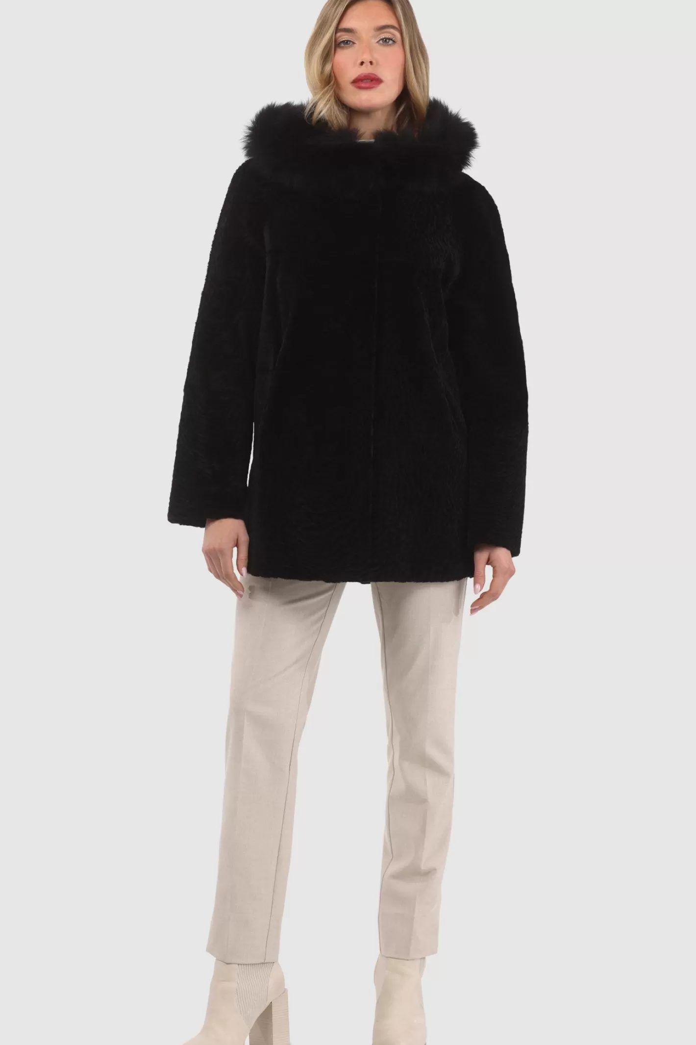 Women GORSKI Montreal Reversible Textured Shearling Lamb Parka With Merinillo Shearling Lamb Hood Trim