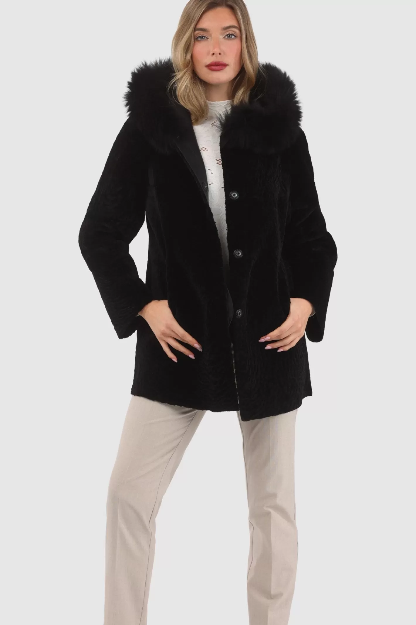 Women GORSKI Montreal Reversible Textured Shearling Lamb Parka With Merinillo Shearling Lamb Hood Trim