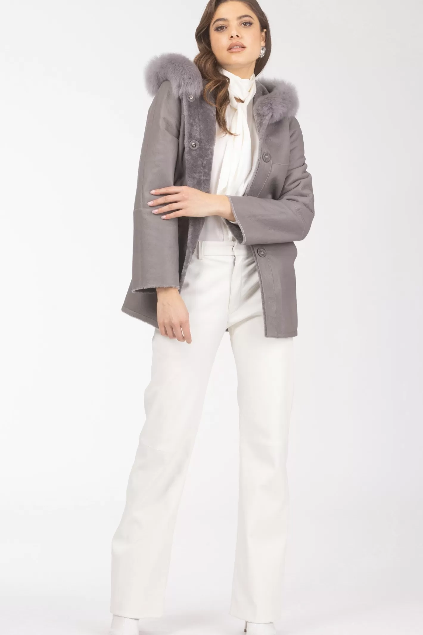 Women GORSKI Montreal Reversible Textured Shearling Lamb Parka With Merinillo Shearling Lamb Hood Trim