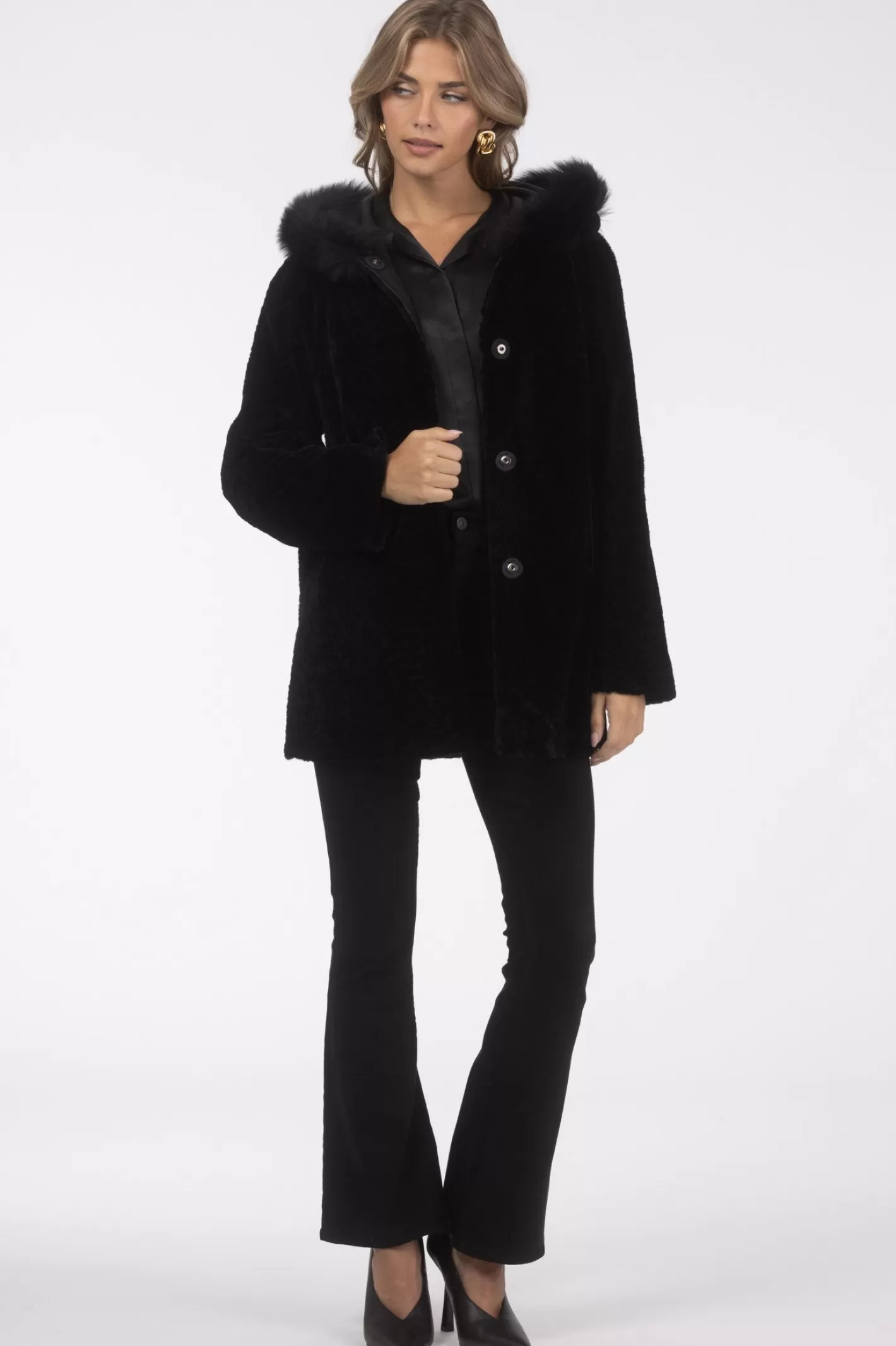 Women GORSKI Montreal Reversible Textured Shearling Lamb Parka With Merinillo Shearling Lamb Hood Trim