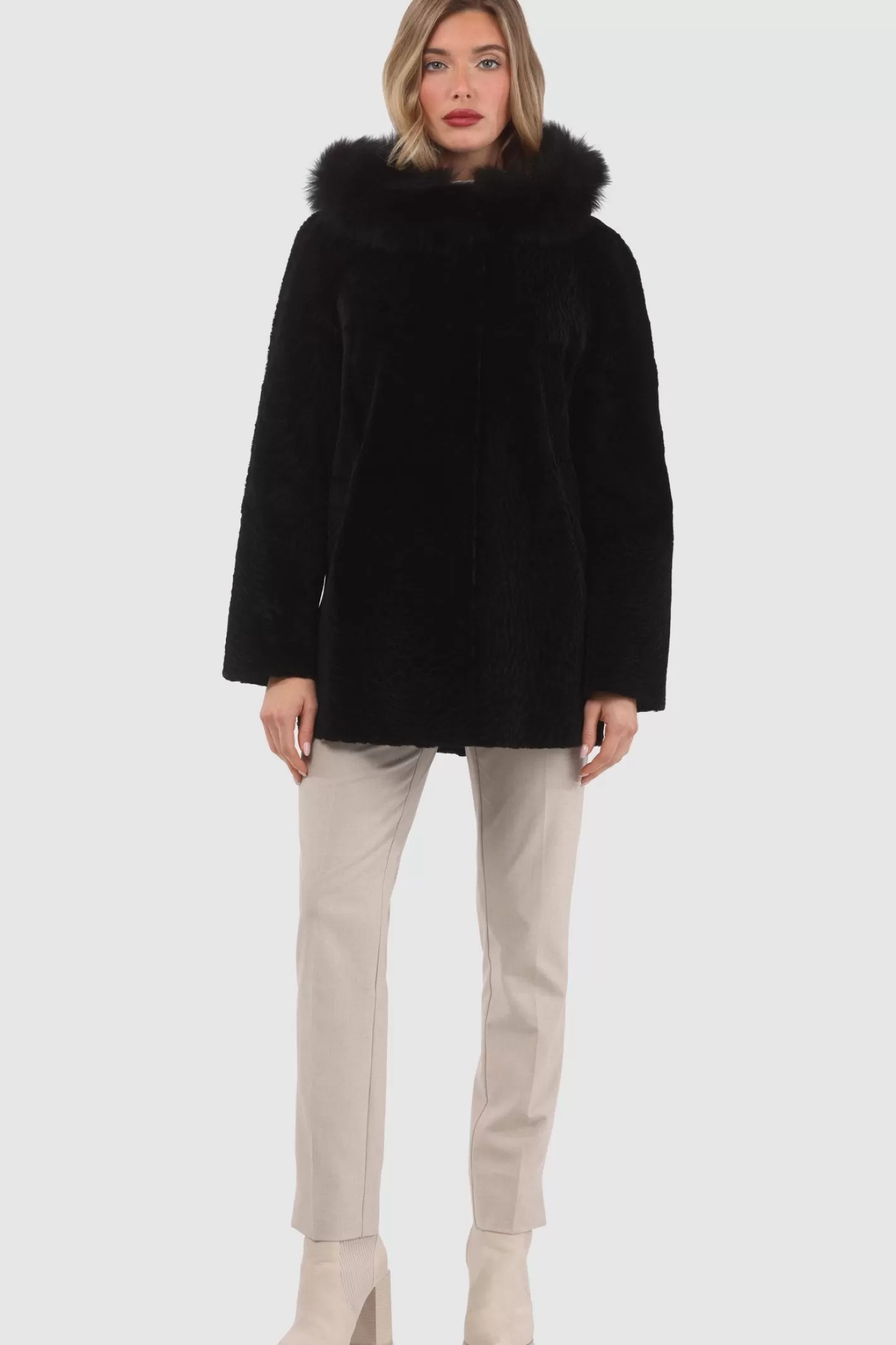 Women GORSKI Montreal Reversible Textured Shearling Lamb Parka With Merinillo Shearling Lamb Hood Trim