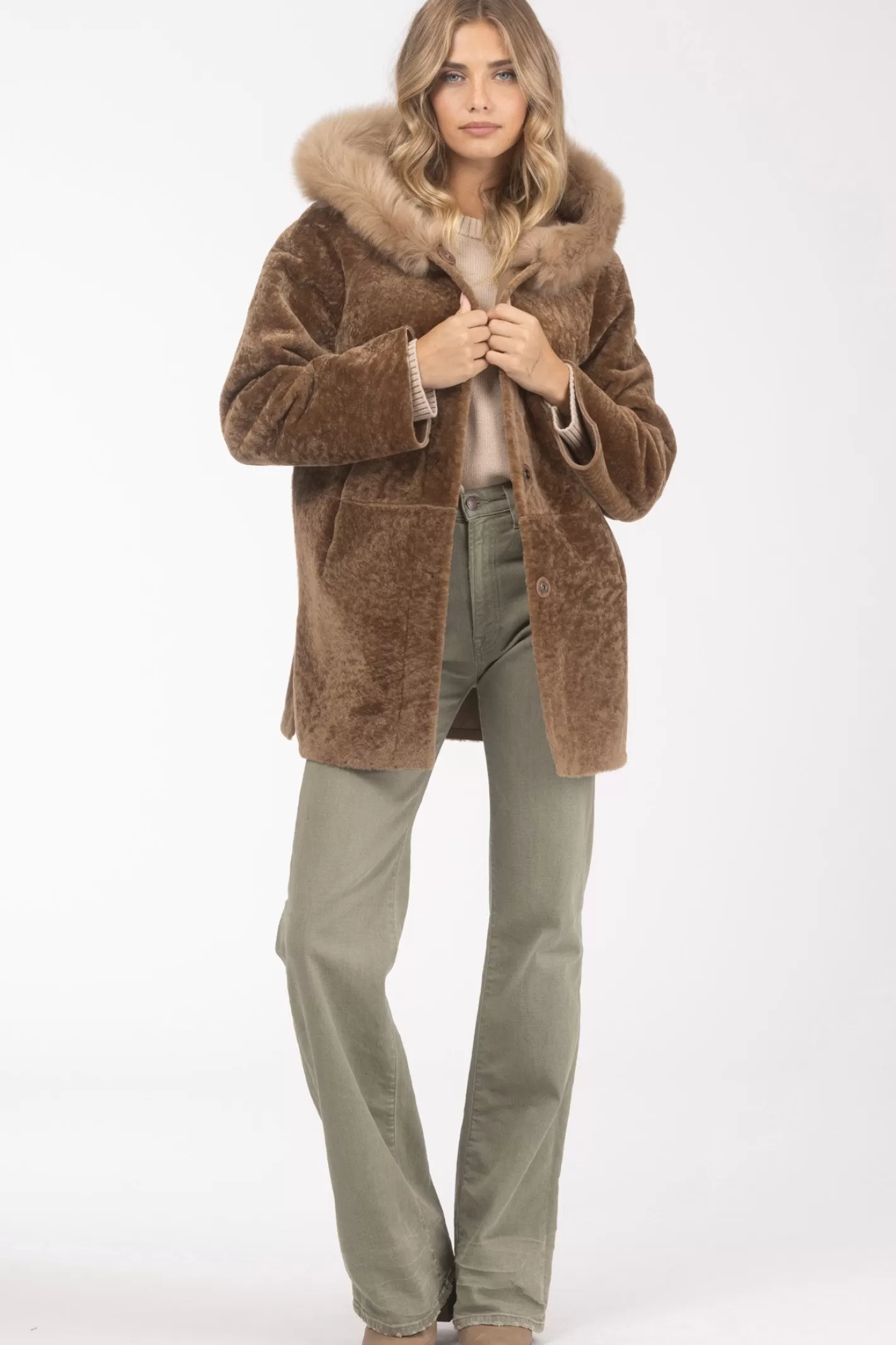 Women GORSKI Montreal Reversible Textured Shearling Lamb Parka With Merinillo Shearling Lamb Hood Trim