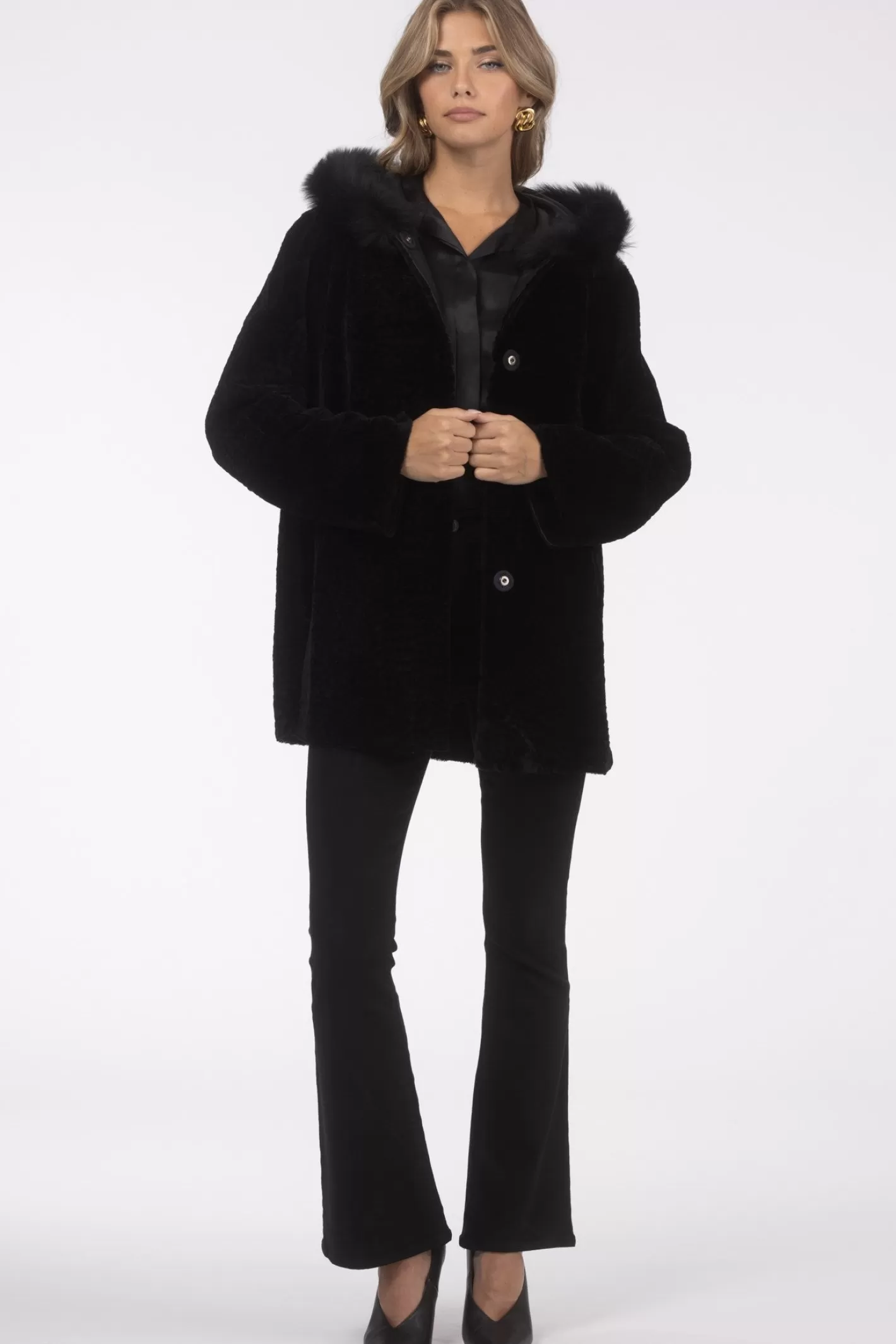 Women GORSKI Montreal Reversible Textured Shearling Lamb Parka With Merinillo Shearling Lamb Hood Trim
