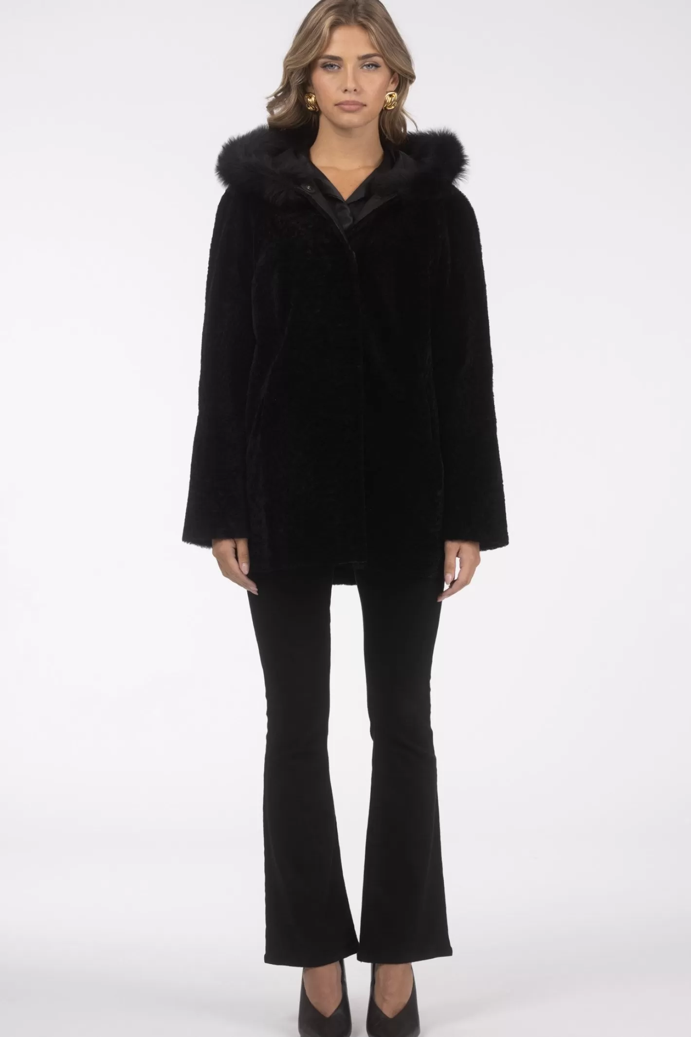 Women GORSKI Montreal Reversible Textured Shearling Lamb Parka With Merinillo Shearling Lamb Hood Trim