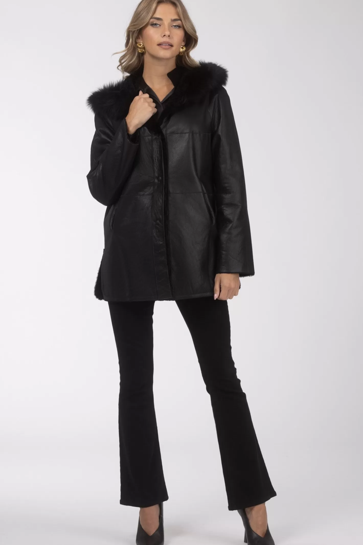 Women GORSKI Montreal Reversible Textured Shearling Lamb Parka With Merinillo Shearling Lamb Hood Trim