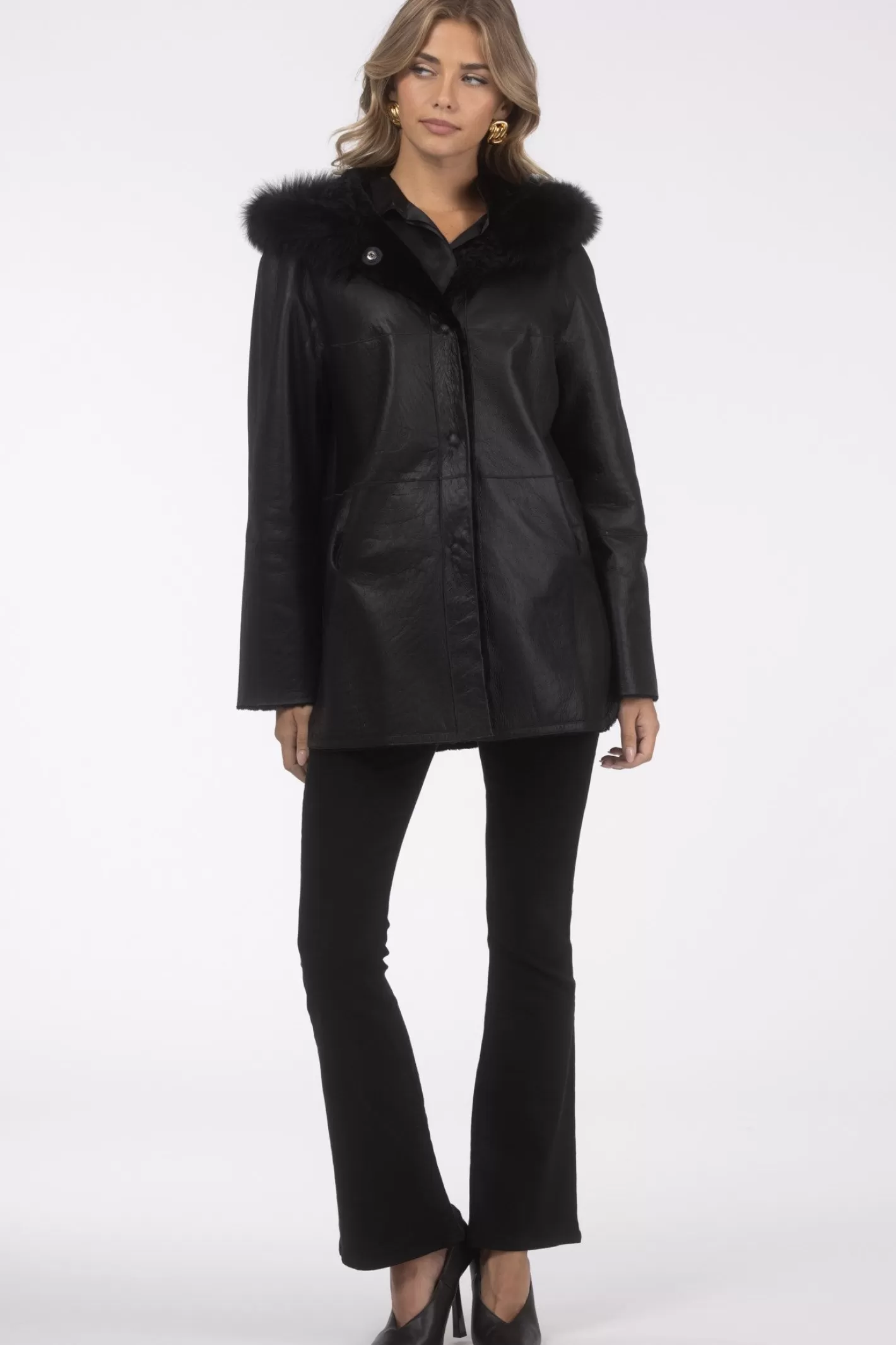 Women GORSKI Montreal Reversible Textured Shearling Lamb Parka With Merinillo Shearling Lamb Hood Trim