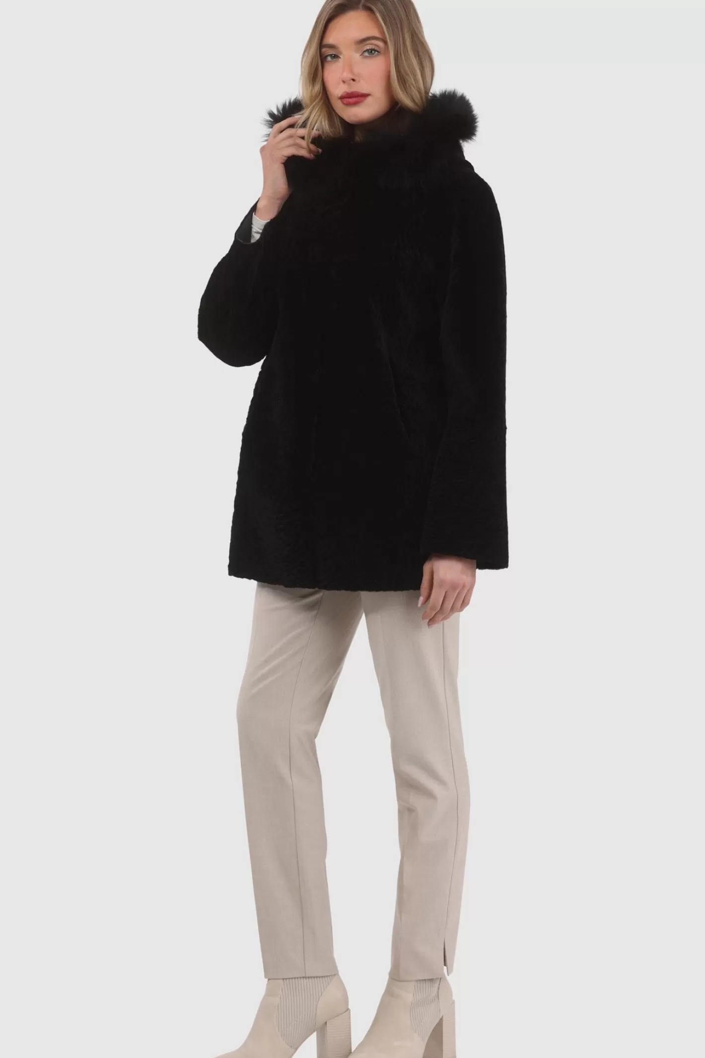 Women GORSKI Montreal Reversible Textured Shearling Lamb Parka With Merinillo Shearling Lamb Hood Trim