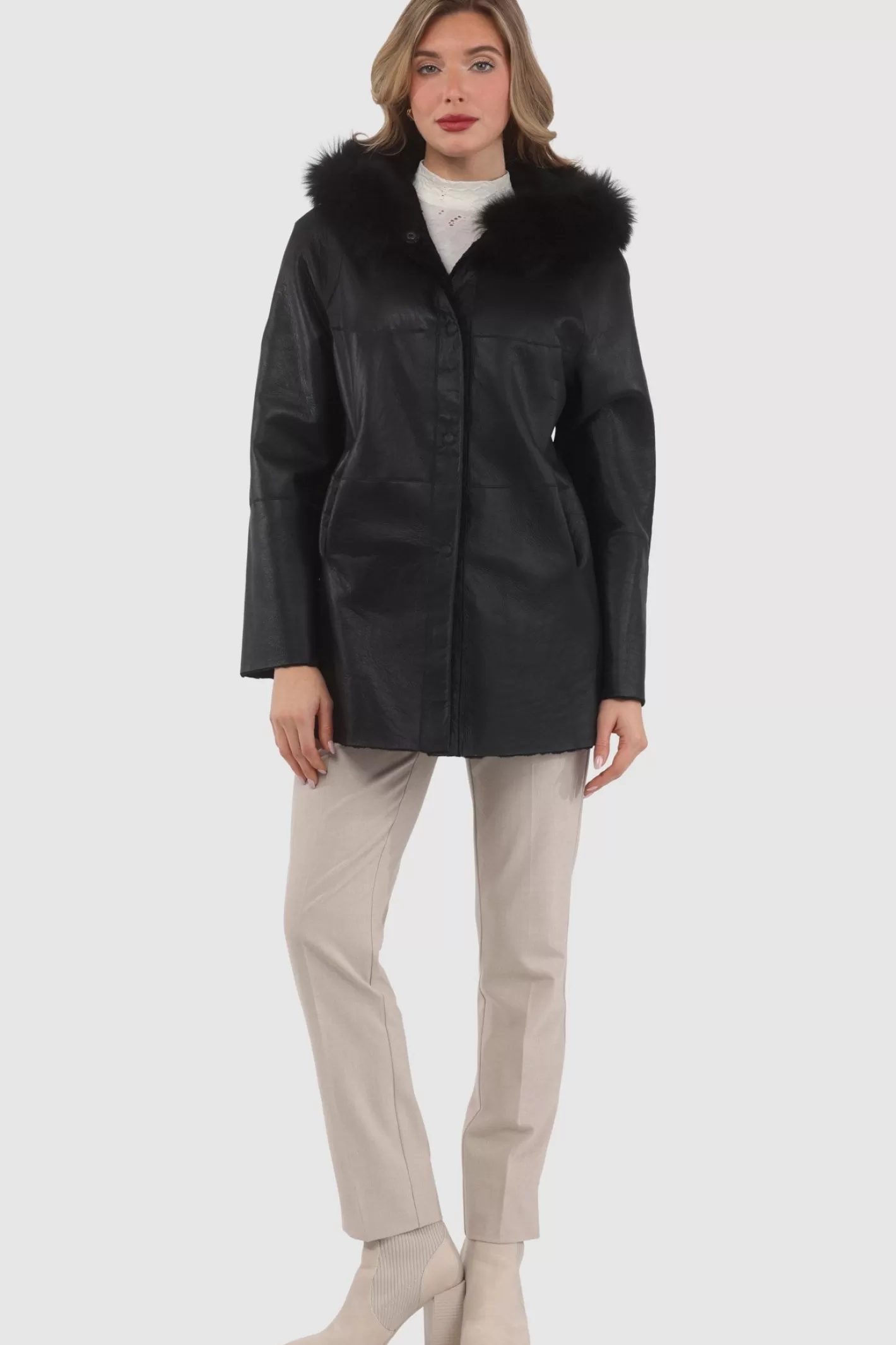 Women GORSKI Montreal Reversible Textured Shearling Lamb Parka With Merinillo Shearling Lamb Hood Trim