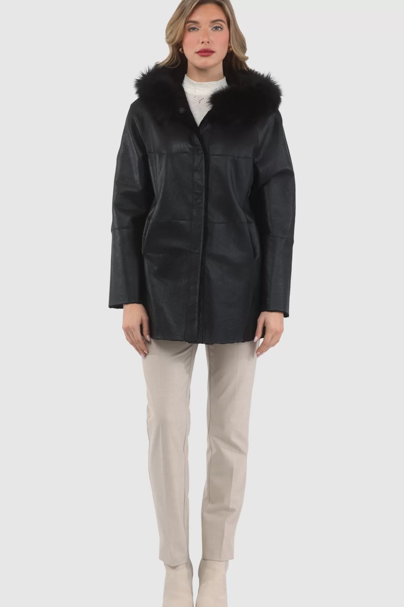 Women GORSKI Montreal Reversible Textured Shearling Lamb Parka With Merinillo Shearling Lamb Hood Trim