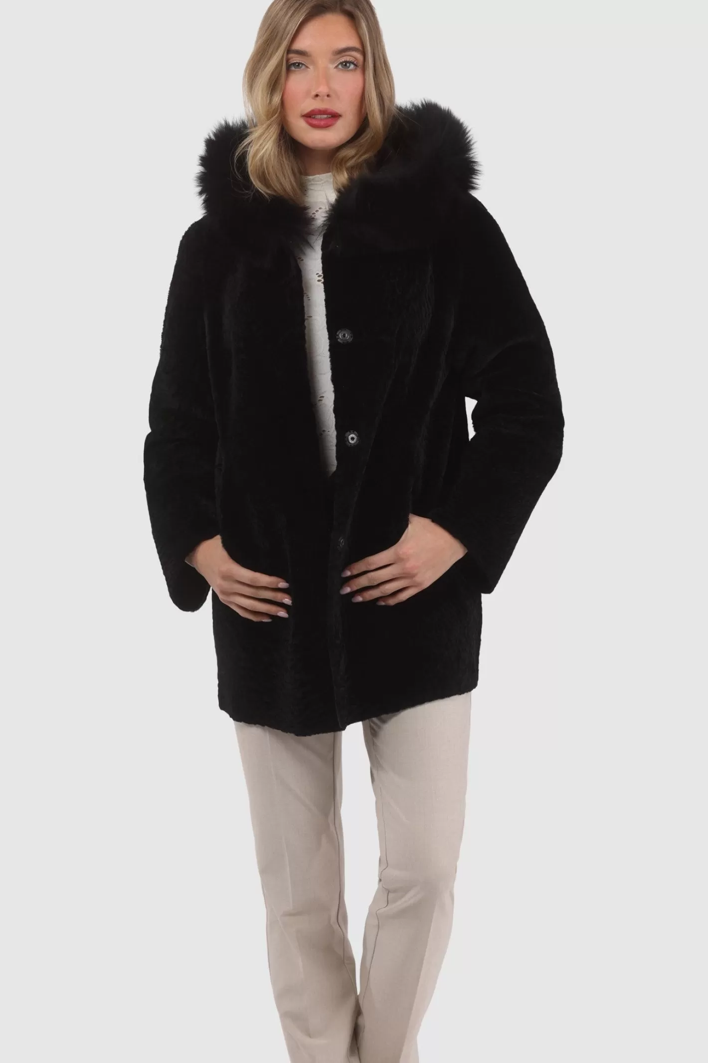 Women GORSKI Montreal Reversible Textured Shearling Lamb Parka With Merinillo Shearling Lamb Hood Trim