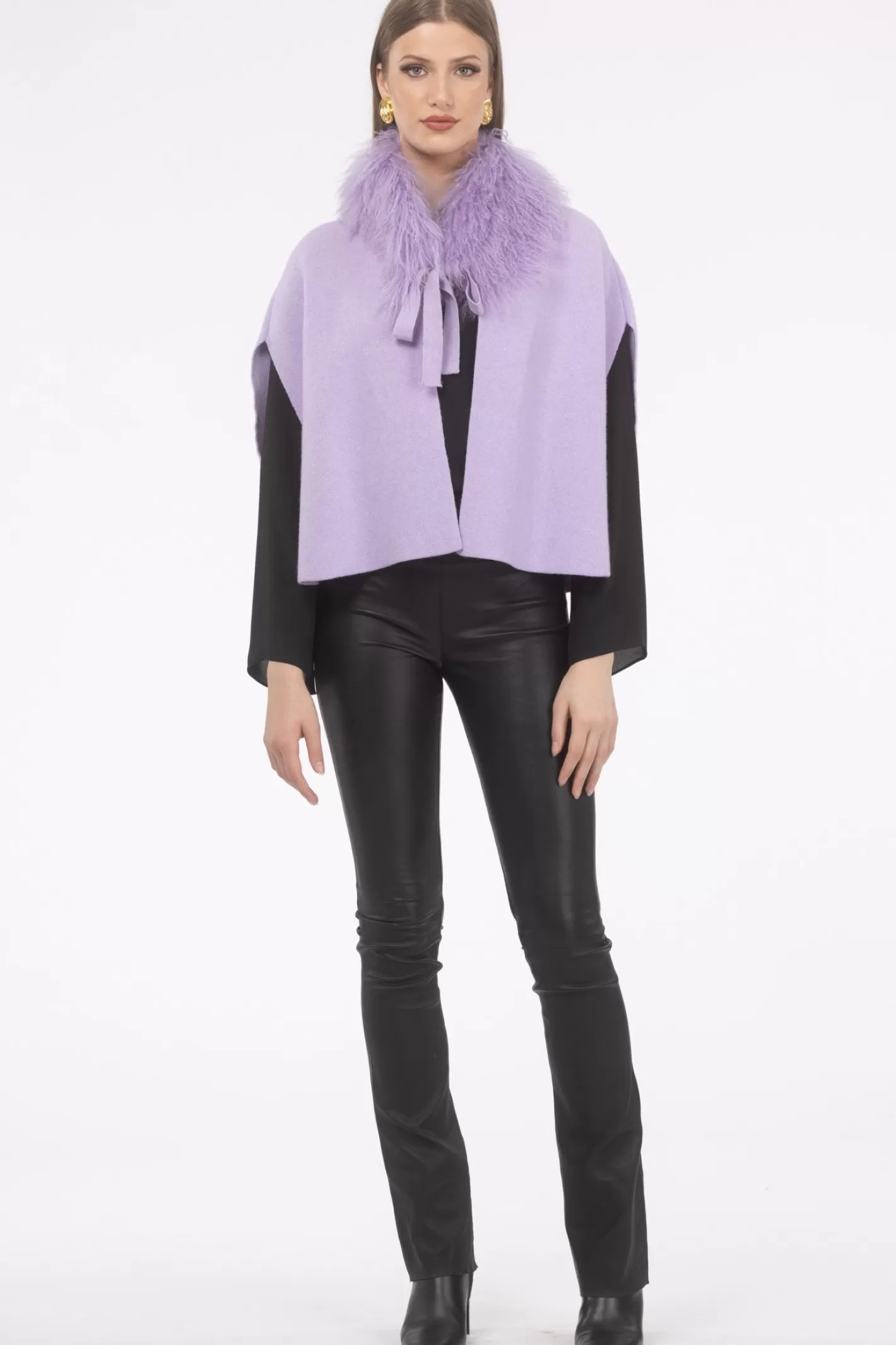 Women GORSKI Montreal Select Cashmere And Merino Wool Blend Cape With Select Mongolian Lamb Trim