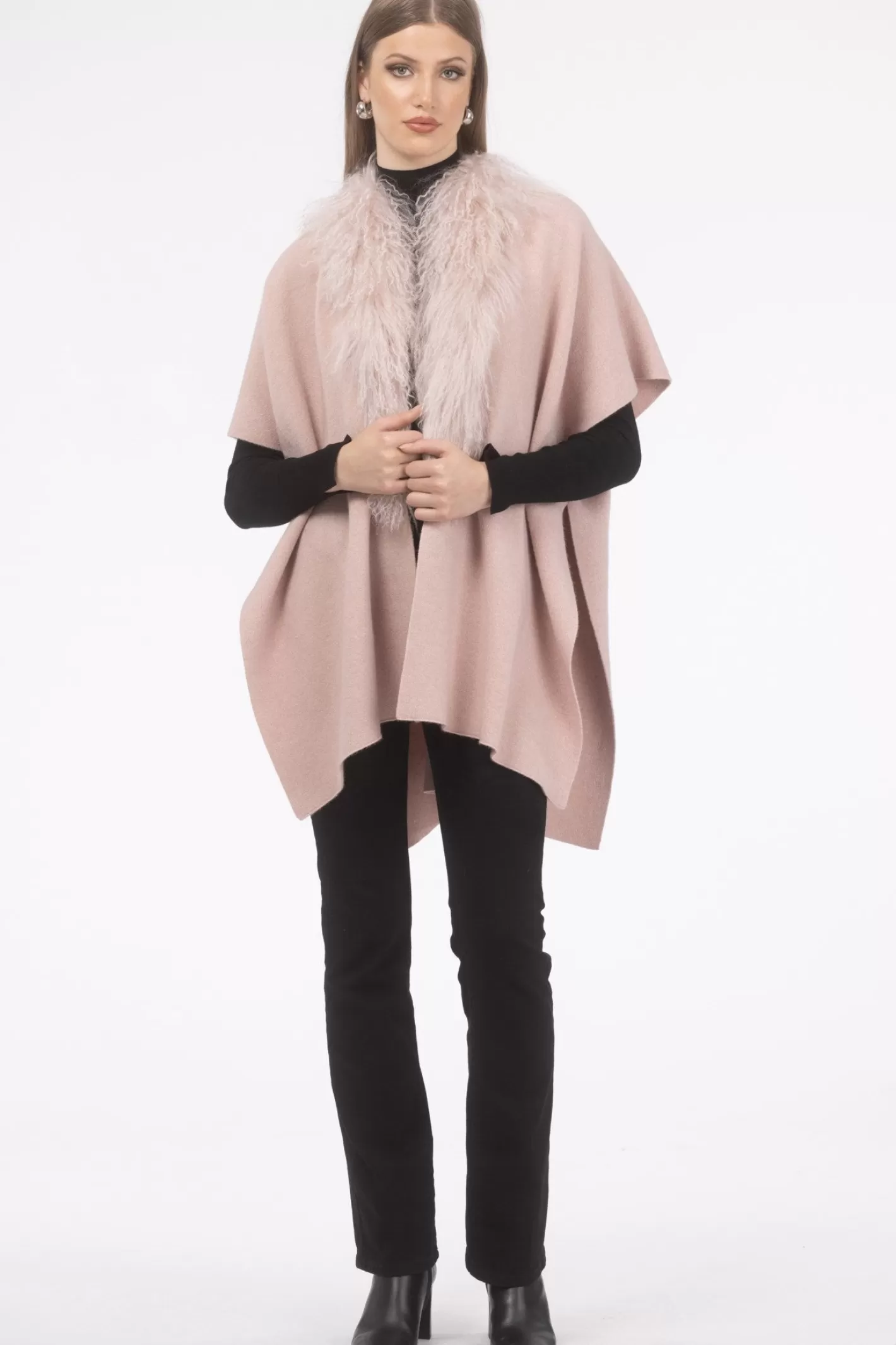 Women GORSKI Montreal Select Cashmere And Merino Wool Blend Cape With Select Mongolian Lamb Trim