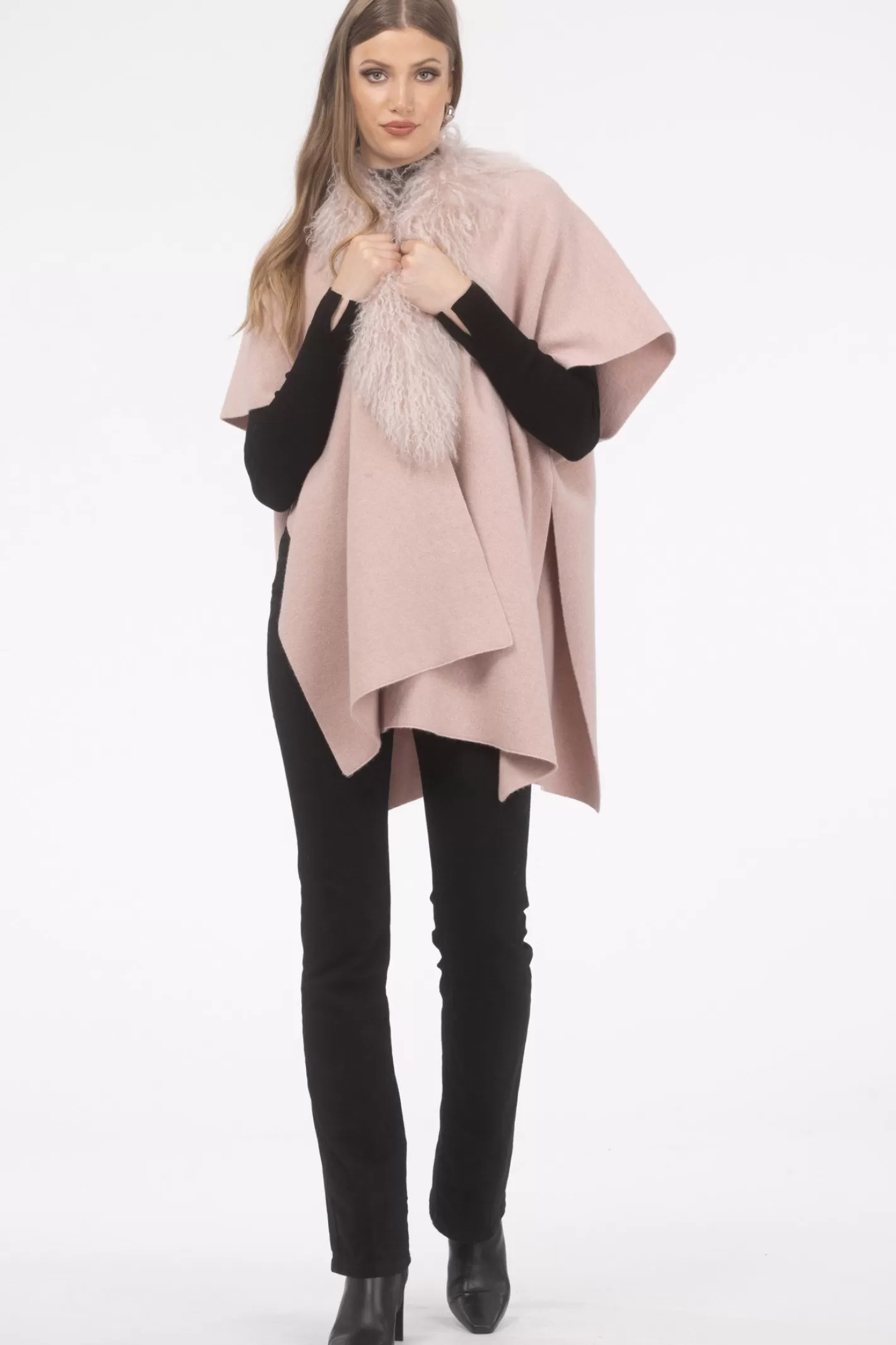 Women GORSKI Montreal Select Cashmere And Merino Wool Blend Cape With Select Mongolian Lamb Trim
