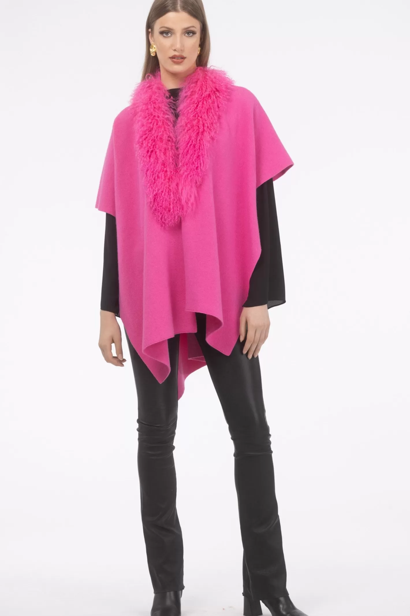 Women GORSKI Montreal Select Cashmere And Merino Wool Blend Cape With Select Mongolian Lamb Trim