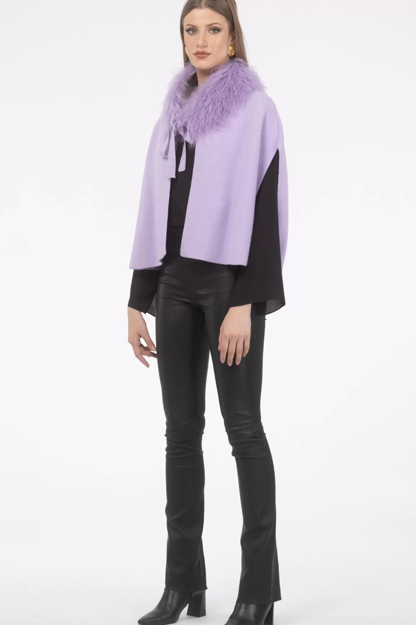 Women GORSKI Montreal Select Cashmere And Merino Wool Blend Cape With Select Mongolian Lamb Trim