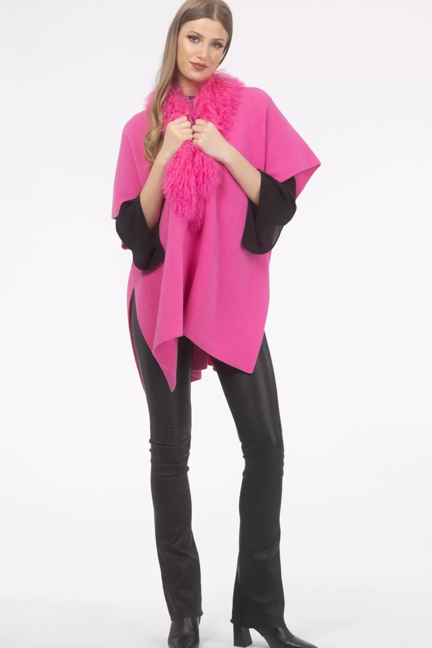 Women GORSKI Montreal Select Cashmere And Merino Wool Blend Cape With Select Mongolian Lamb Trim