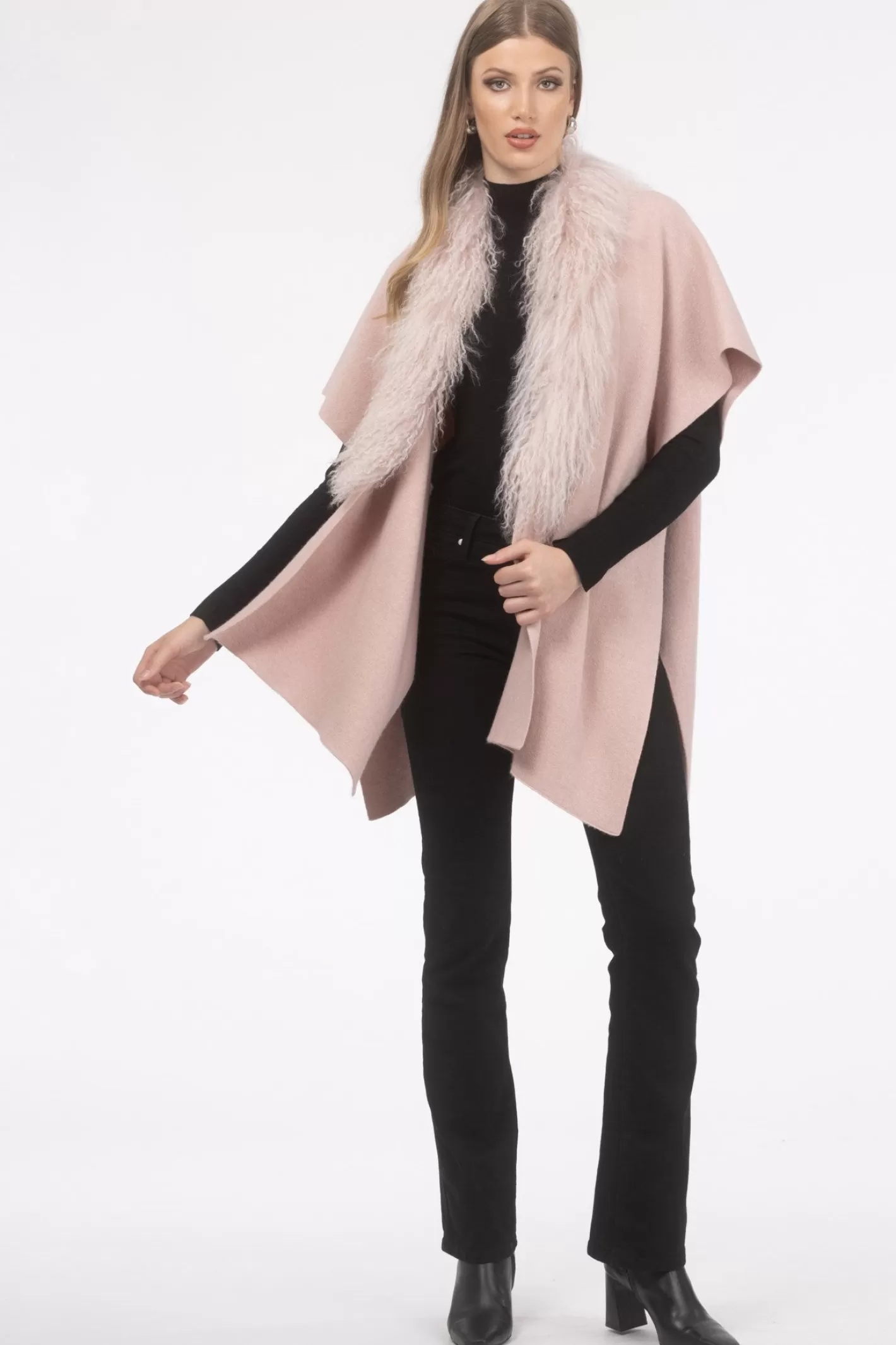 Women GORSKI Montreal Select Cashmere And Merino Wool Blend Cape With Select Mongolian Lamb Trim