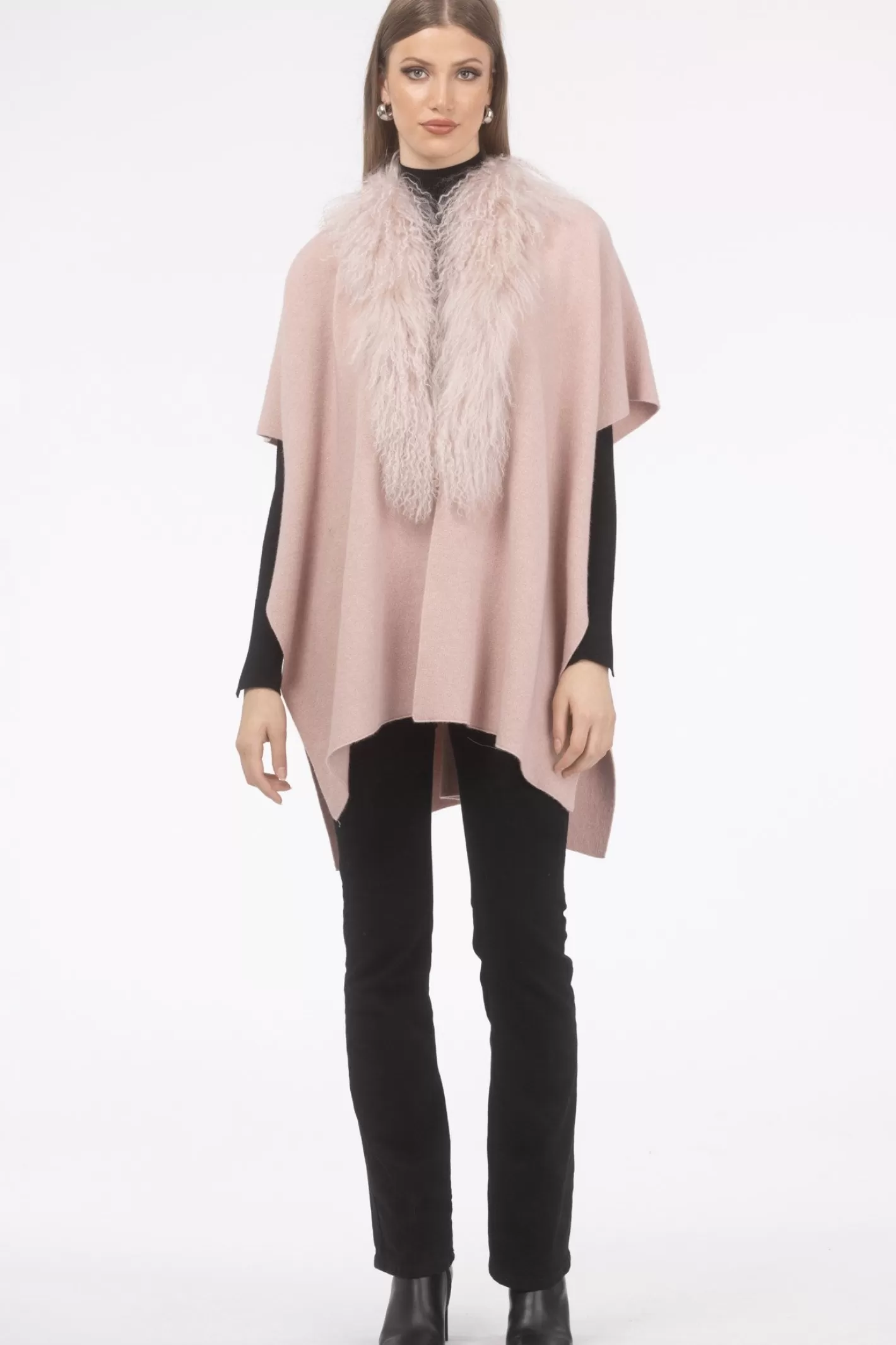 Women GORSKI Montreal Select Cashmere And Merino Wool Blend Cape With Select Mongolian Lamb Trim