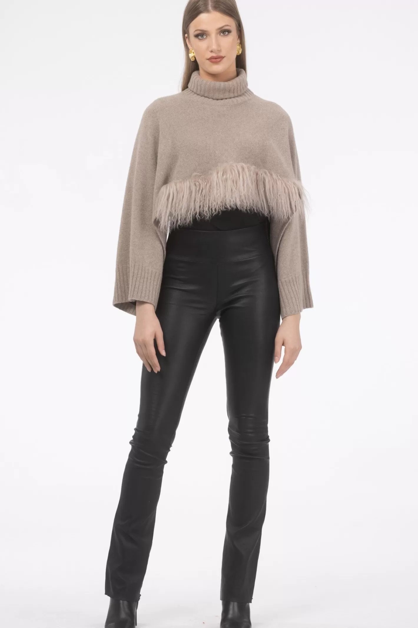Women GORSKI Montreal Select Cashmere And Merino Wool Blend Cropped Sweater With Select Mongolian Lamb Trim