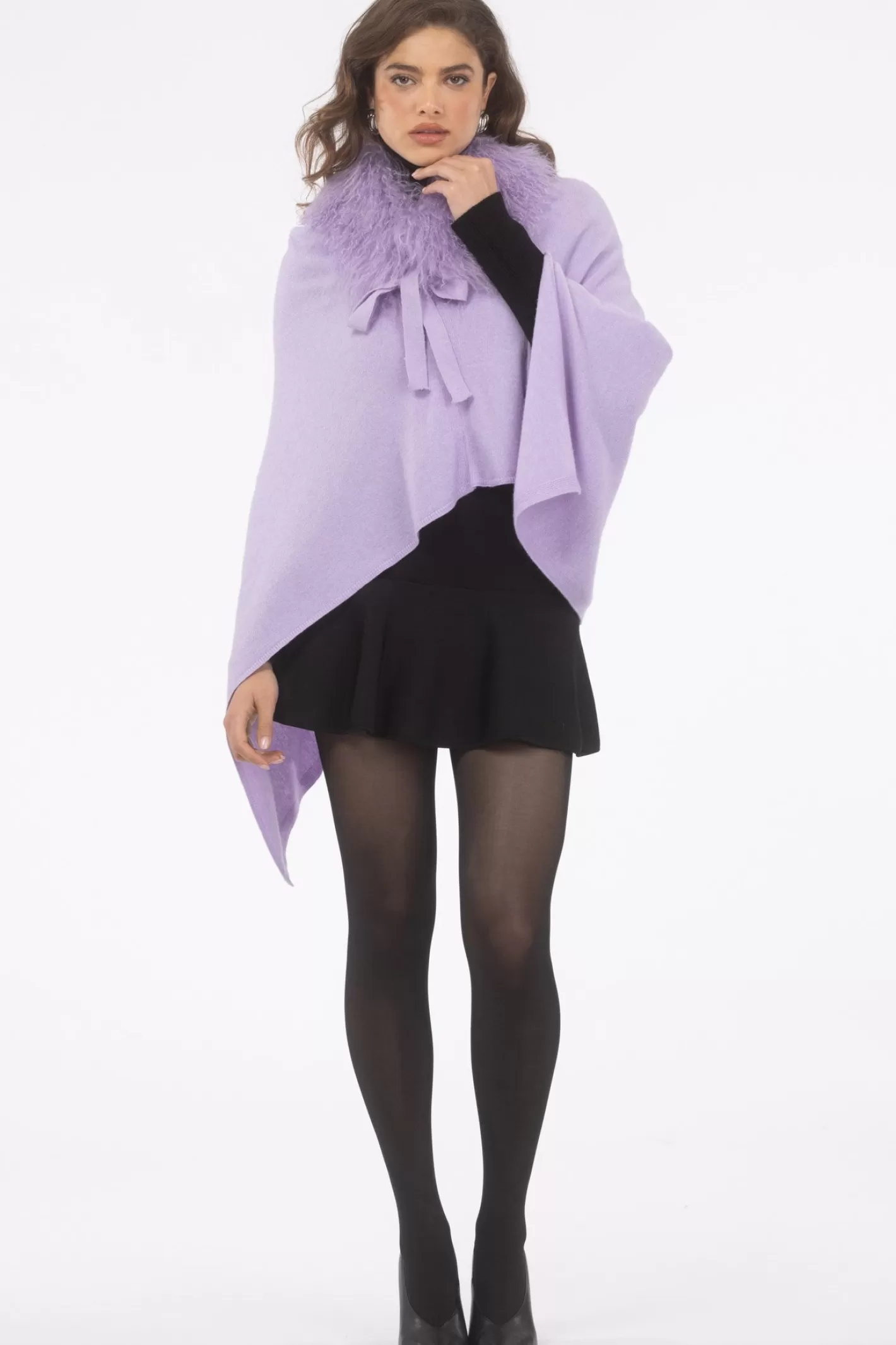 Women GORSKI Montreal Select Cashmere And Merino Wool Blend Poncho With Select Mongolian Lamb Collar