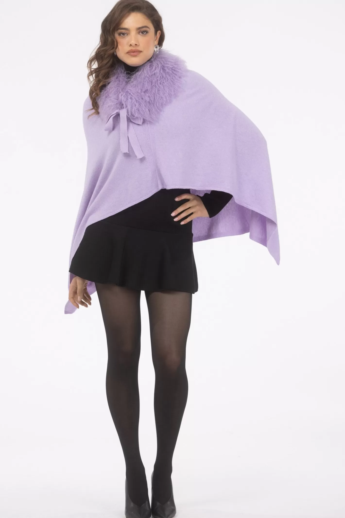 Women GORSKI Montreal Select Cashmere And Merino Wool Blend Poncho With Select Mongolian Lamb Collar