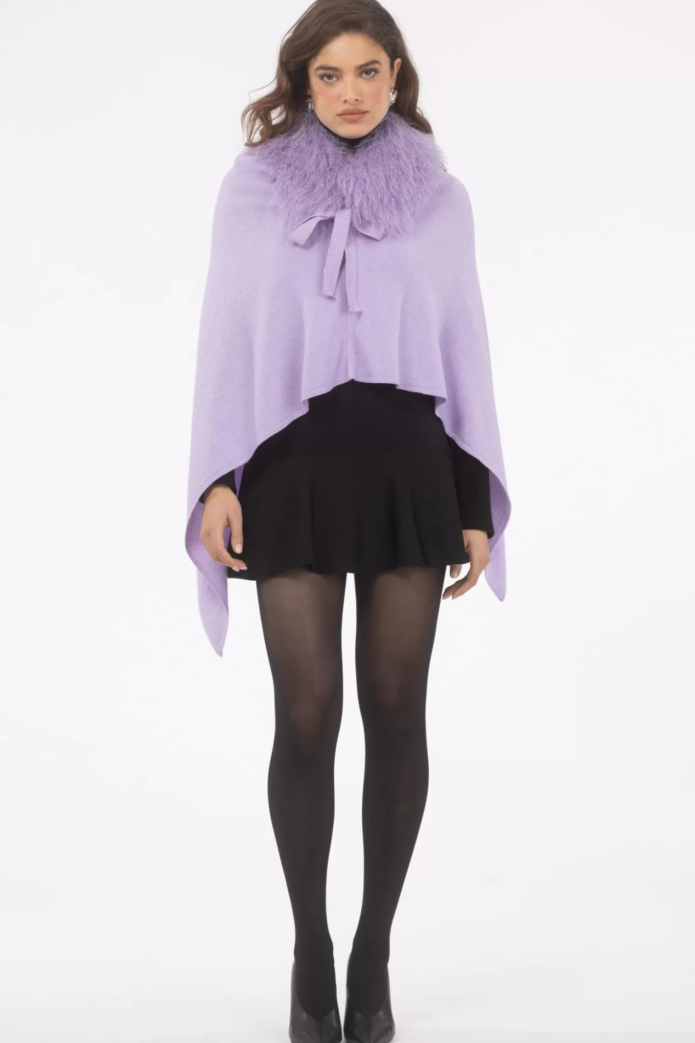Women GORSKI Montreal Select Cashmere And Merino Wool Blend Poncho With Select Mongolian Lamb Collar