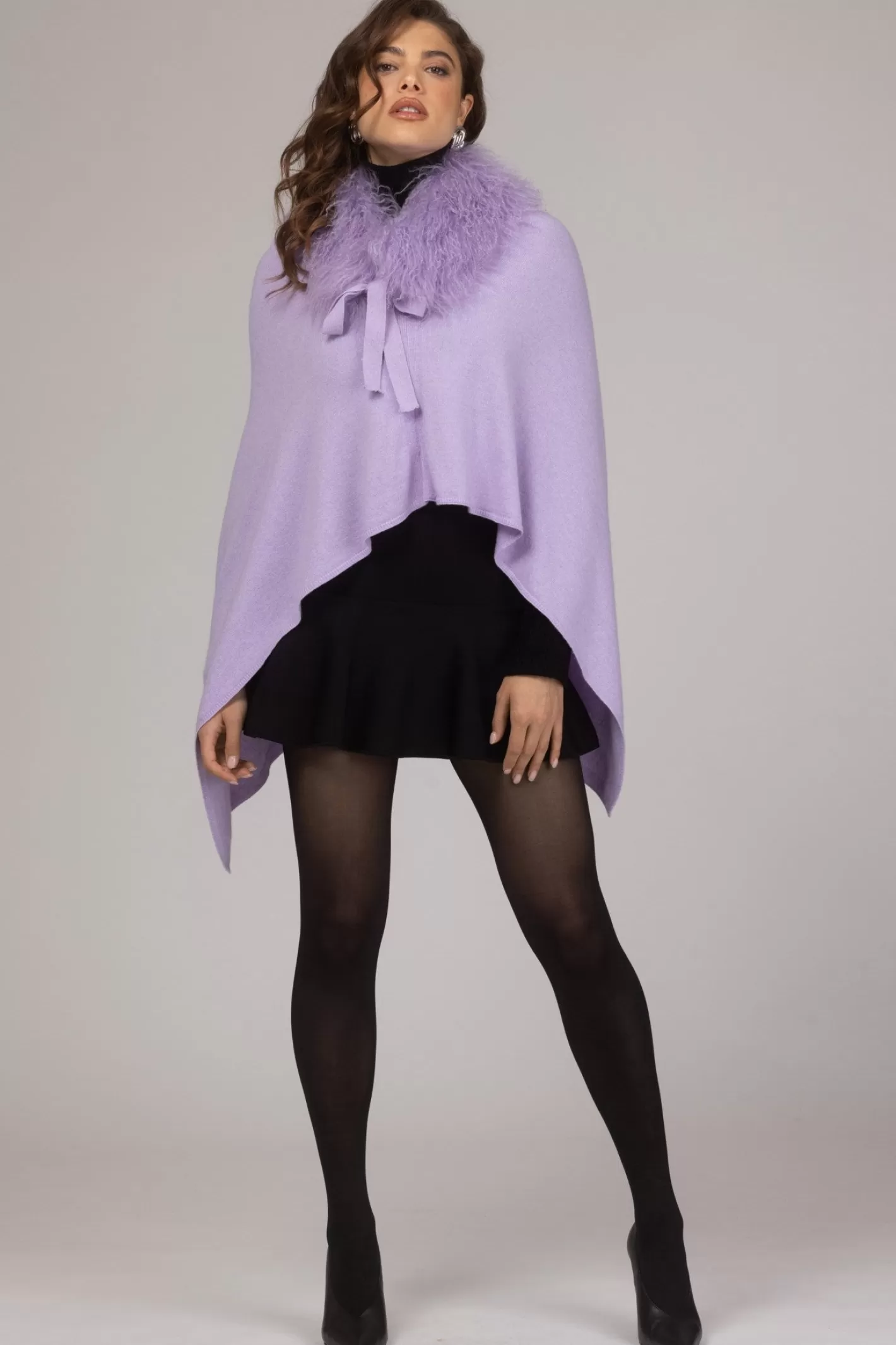 Women GORSKI Montreal Select Cashmere And Merino Wool Blend Poncho With Select Mongolian Lamb Collar