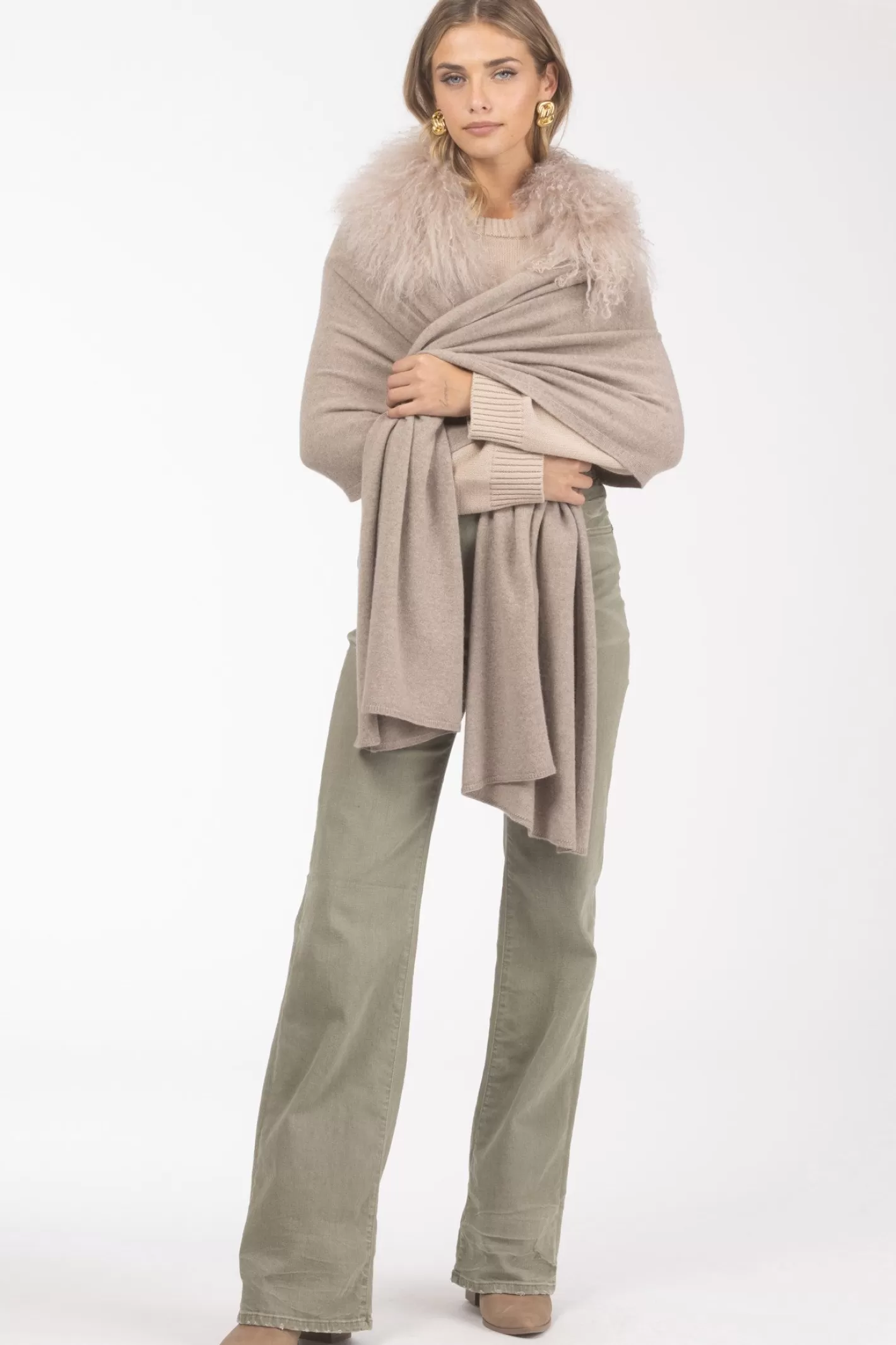 Women GORSKI Montreal Select Cashmere And Merino Wool Blend Stole With Select Mongolian Lamb Trim