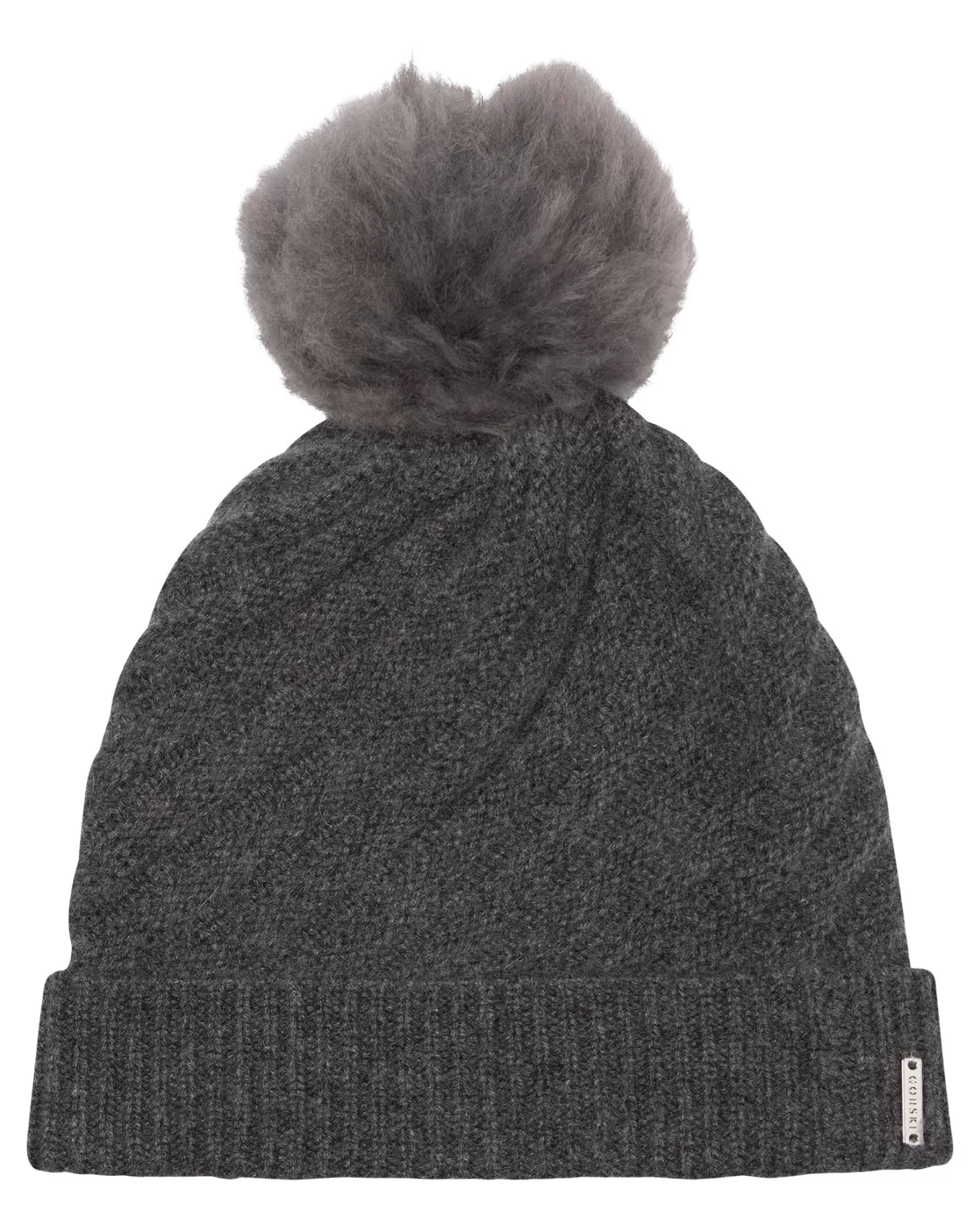 Women GORSKI Montreal Select Cashmere Cable Knit Hat with Toscana Shearling Lamb Pompom