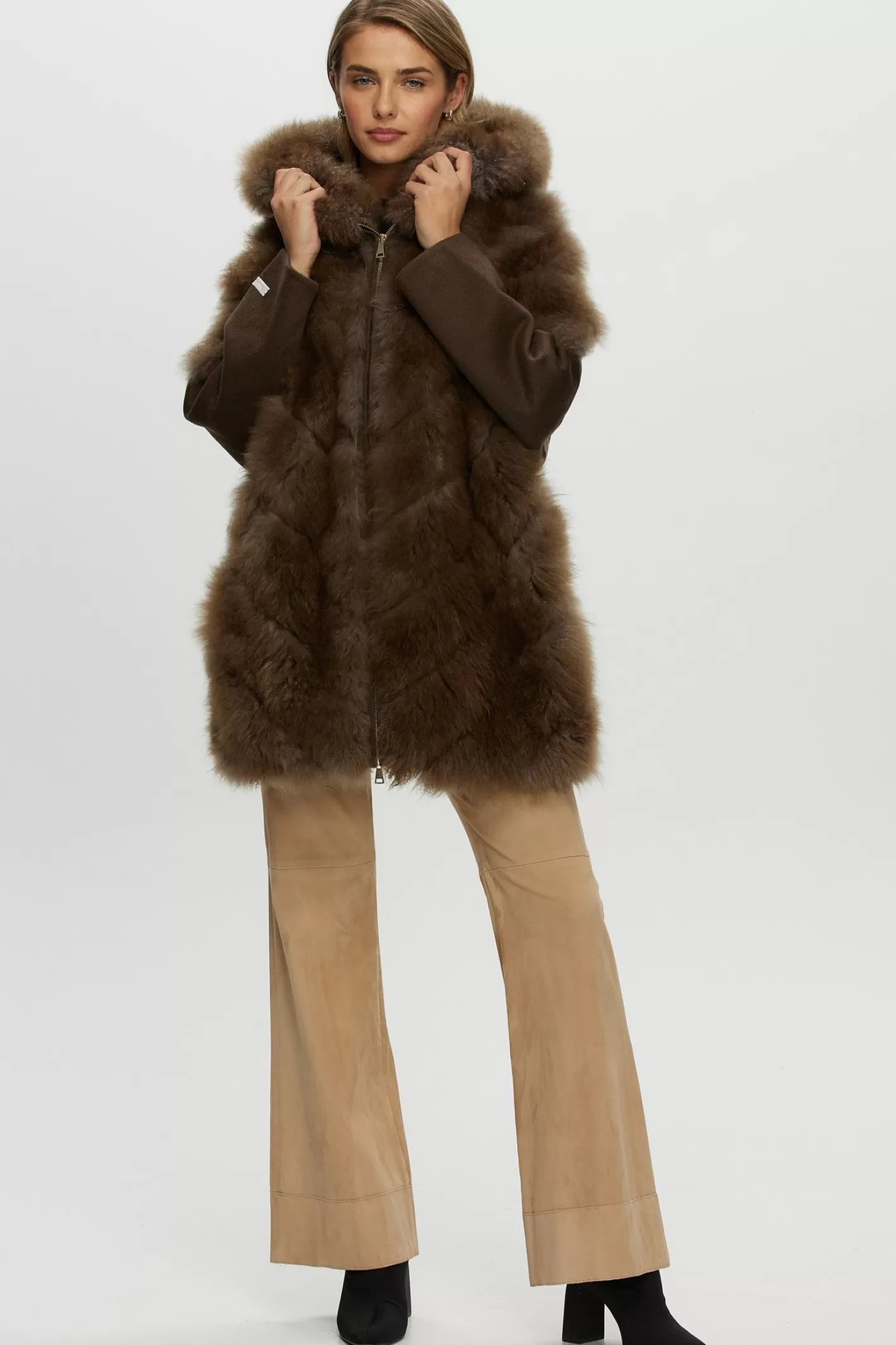 Women GORSKI Montreal Select Cashmere Goat Diagonal Parka With Loro Piana Cashmere Sleeves And Back