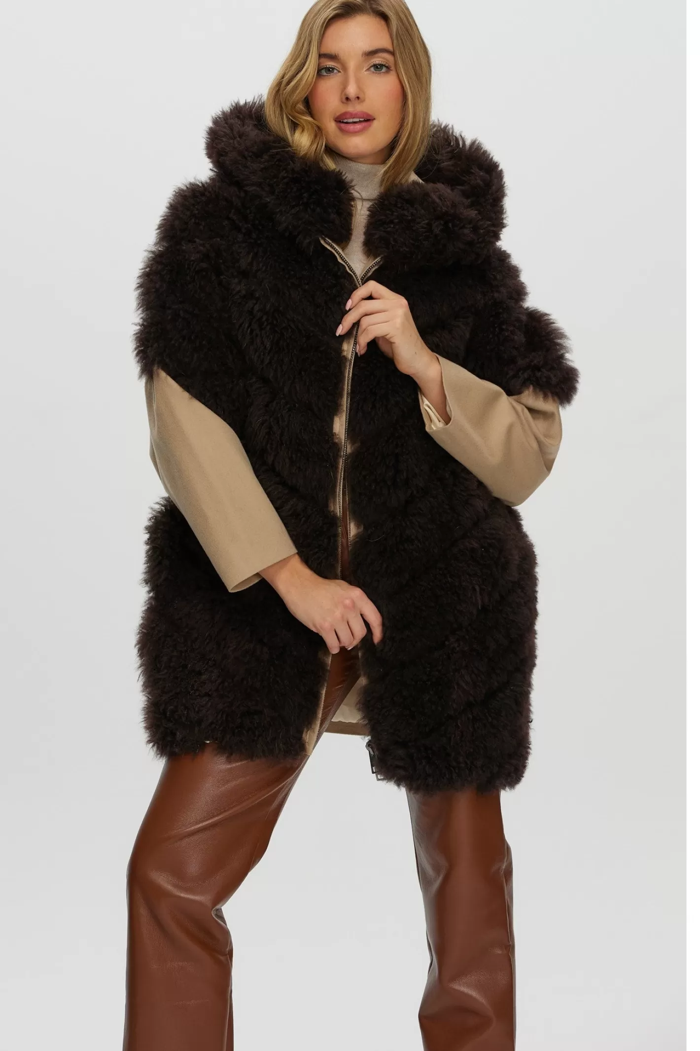 Women GORSKI Montreal Select Cashmere Goat Diagonal Parka With Loro Piana Cashmere Sleeves And Back