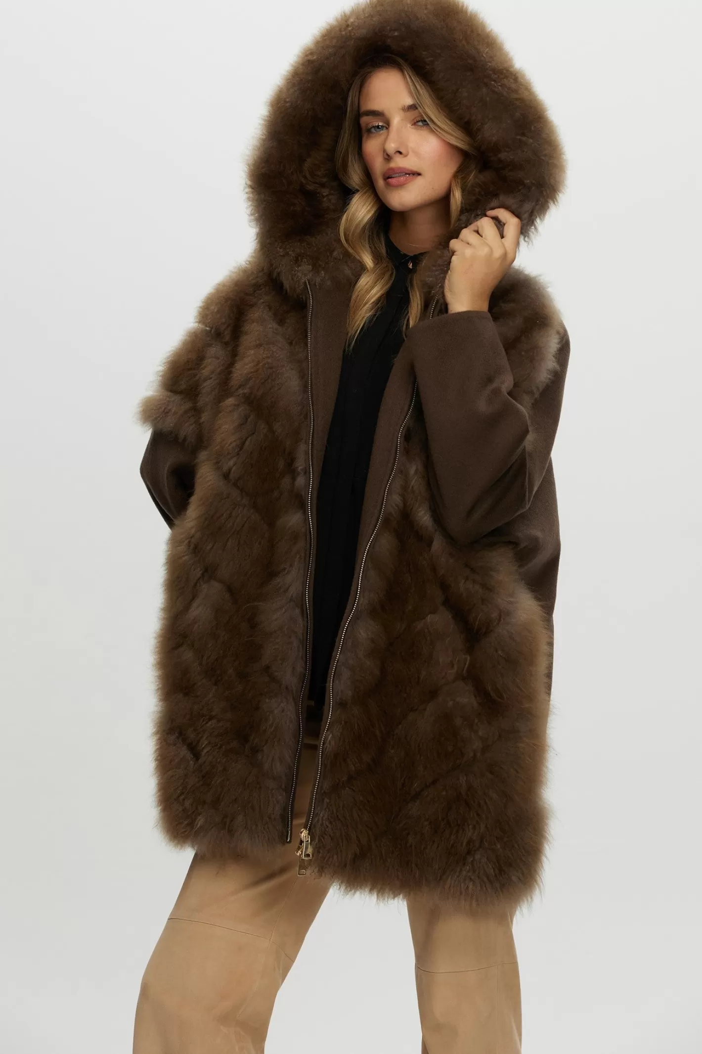 Women GORSKI Montreal Select Cashmere Goat Diagonal Parka With Loro Piana Cashmere Sleeves And Back
