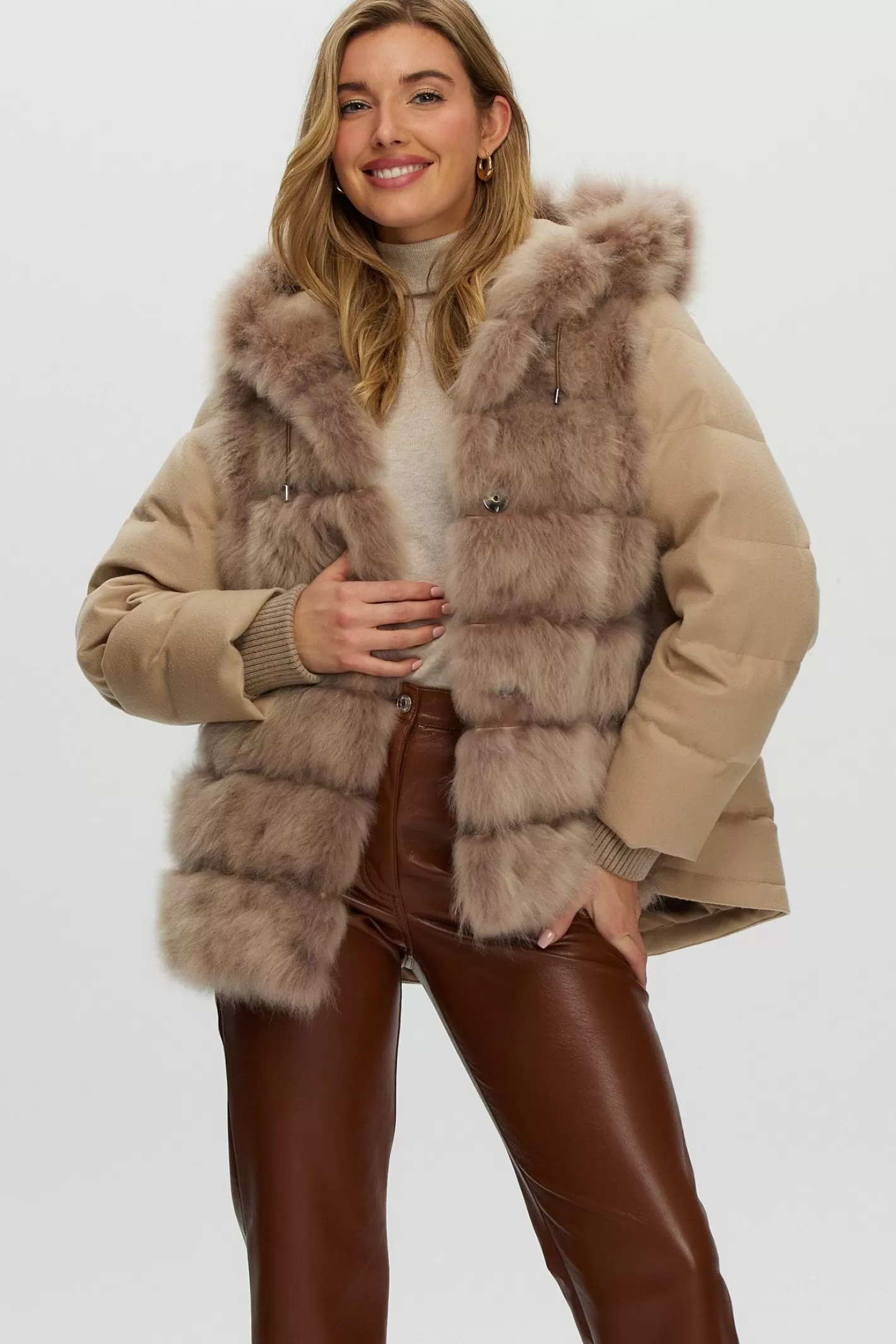 Women GORSKI Montreal Select Cashmere Goat Quilted Down Parka With Loro Piana Cashmere Sleeves And Back