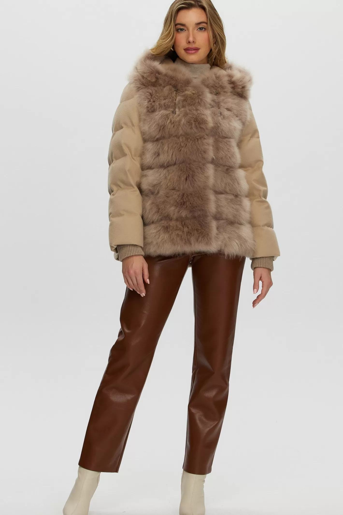 Women GORSKI Montreal Select Cashmere Goat Quilted Down Parka With Loro Piana Cashmere Sleeves And Back