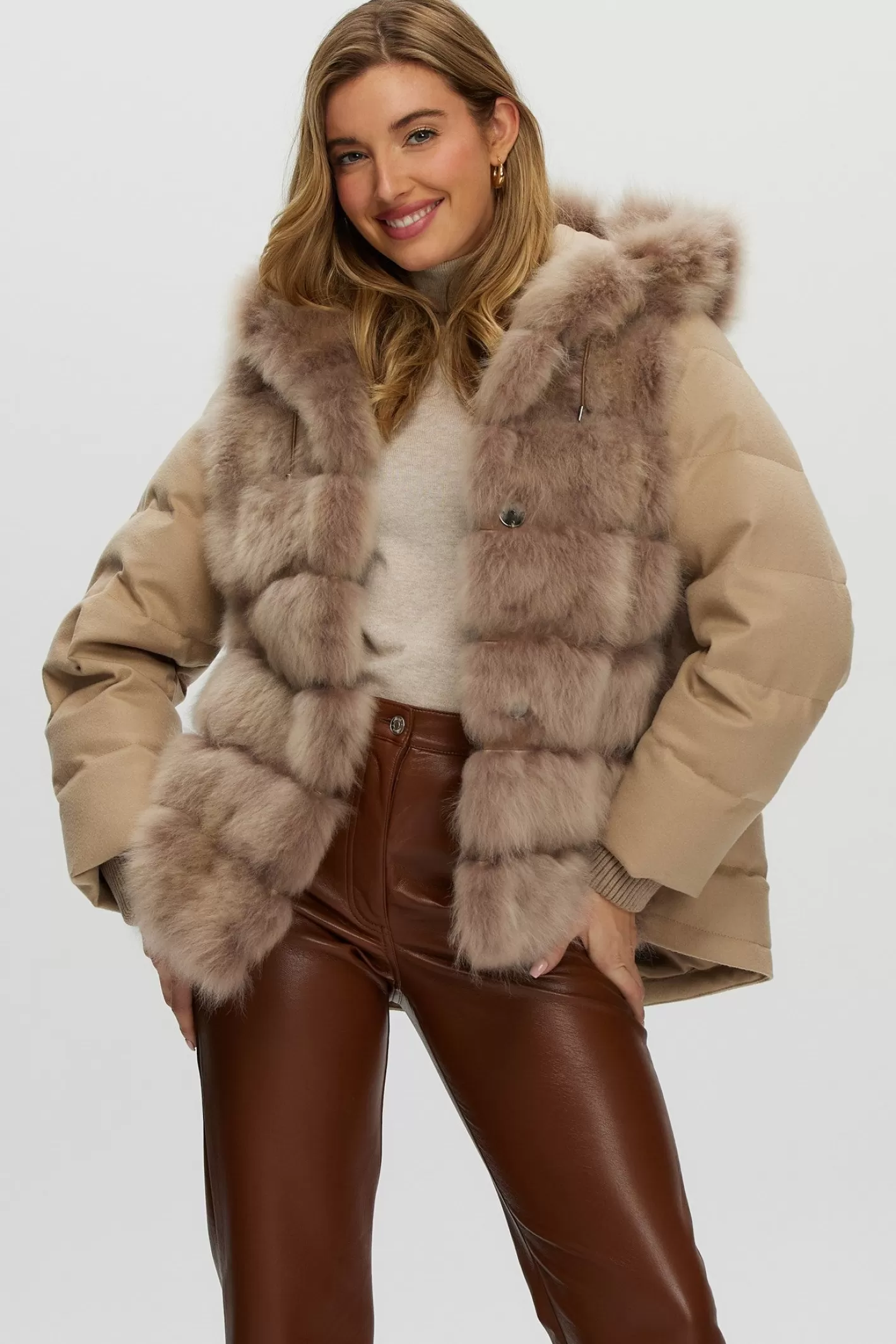 Women GORSKI Montreal Select Cashmere Goat Quilted Down Parka With Loro Piana Cashmere Sleeves And Back