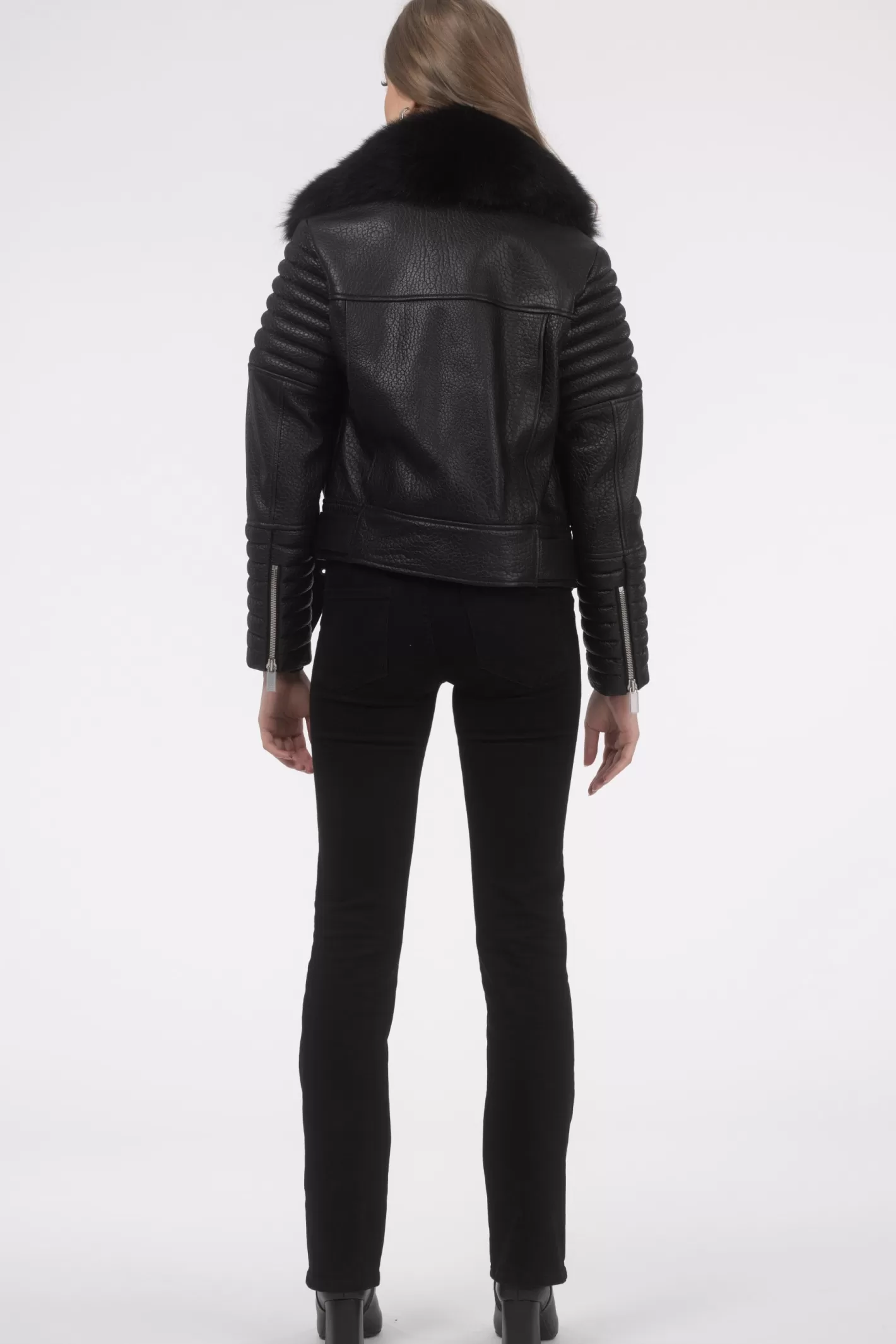 Women GORSKI Montreal Select Lambskin Moto Zip Jacket With Detachable Toscana Shearling Lamb Collar
