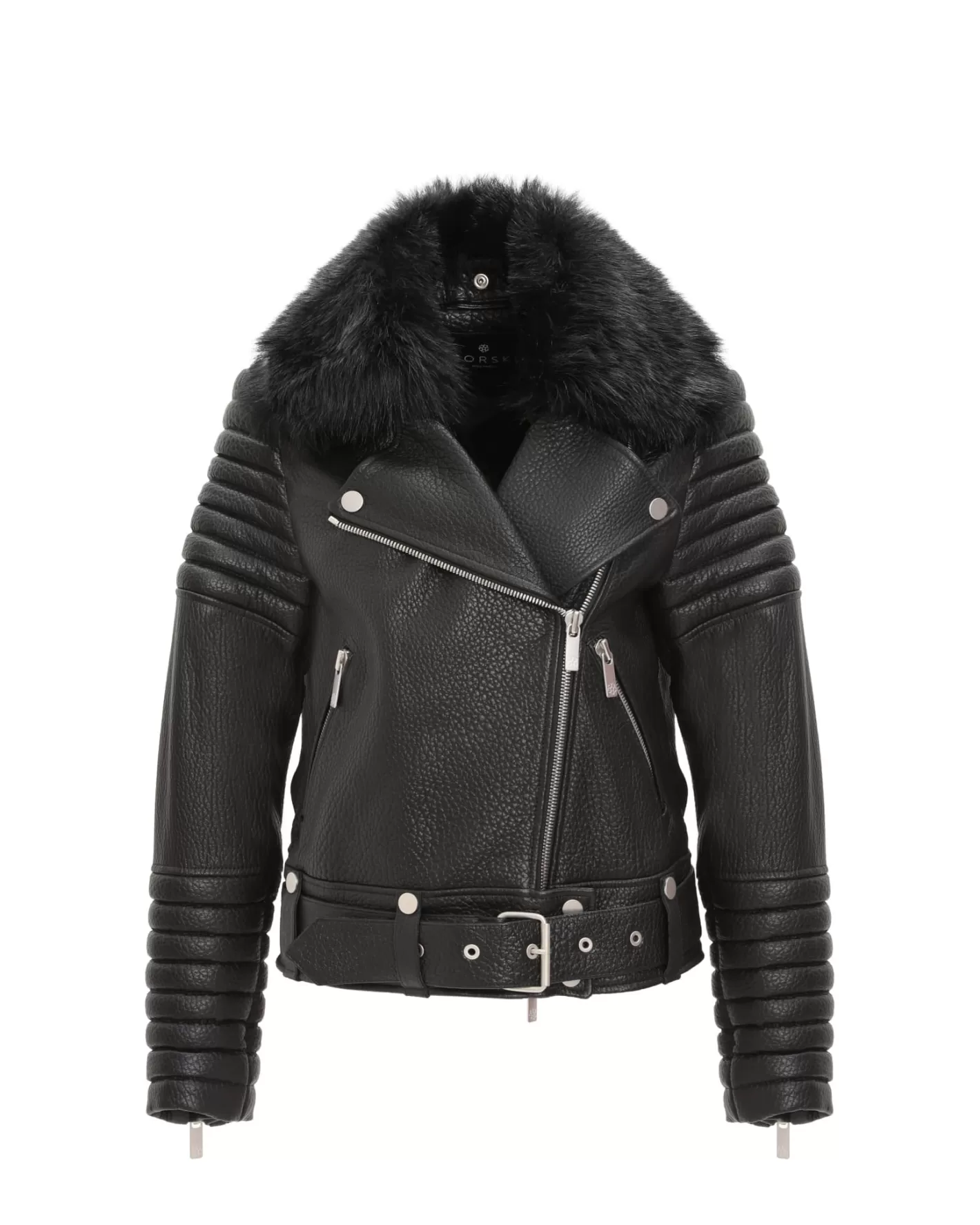 Women GORSKI Montreal Select Lambskin Moto Zip Jacket With Detachable Toscana Shearling Lamb Collar