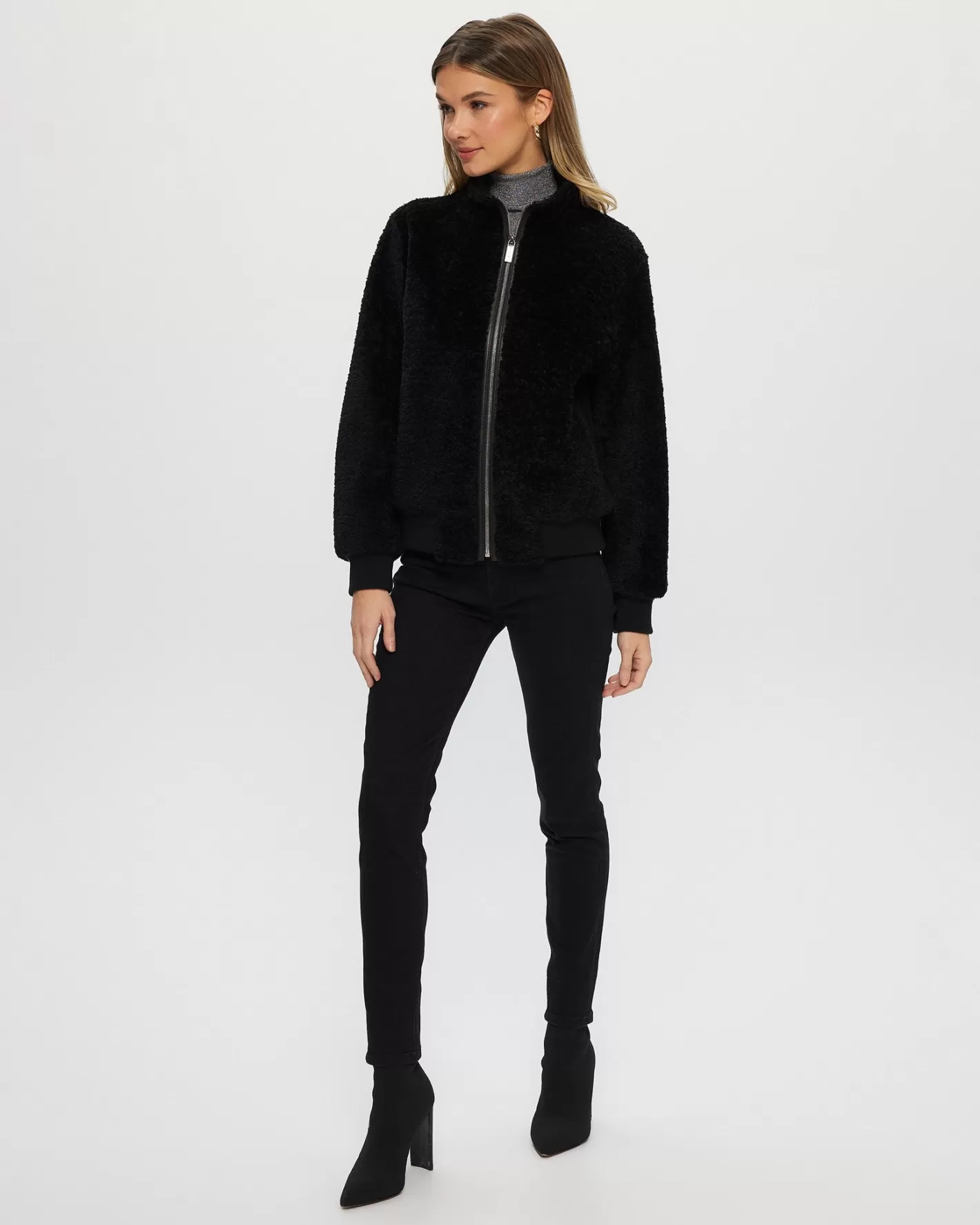 Women GORSKI Montreal Select Shearling Lamb Bomber Jacket With Leather Trim