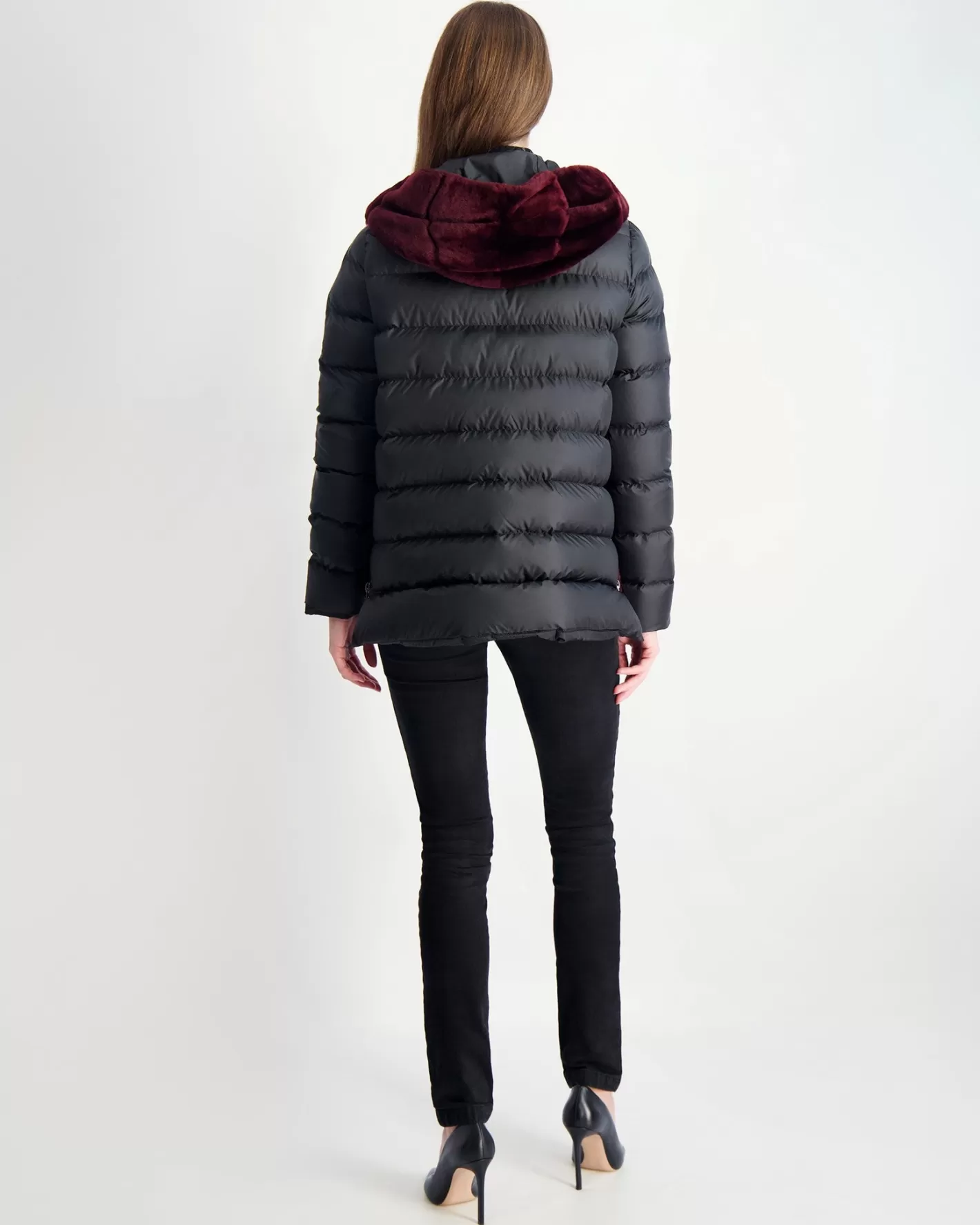 Women GORSKI Montreal Select Shearling Lamb Chevron Parka With Quilted Sleeves And Back