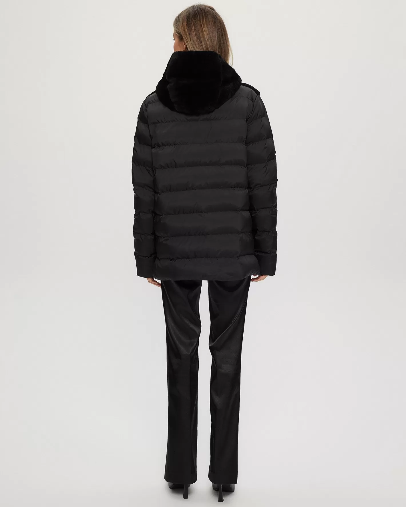 Women GORSKI Montreal Select Shearling Lamb Chevron Parka With Quilted Sleeves And Back
