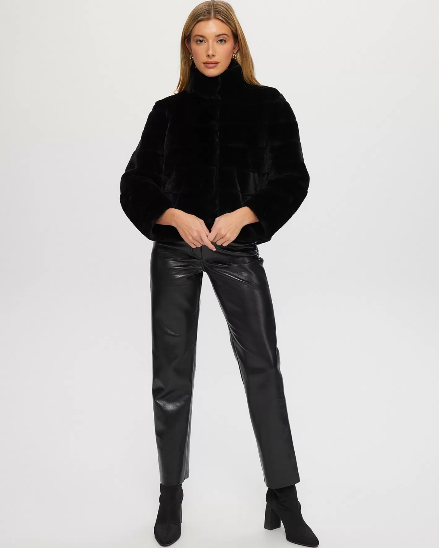 Women GORSKI Montreal Select Shearling Lamb Horizontal Jacket With Cropped Sleeves