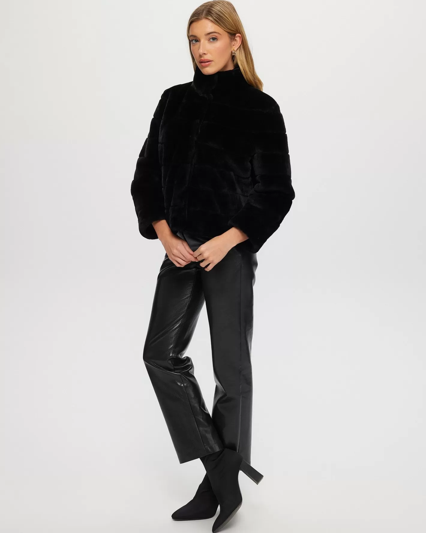 Women GORSKI Montreal Select Shearling Lamb Horizontal Jacket With Cropped Sleeves