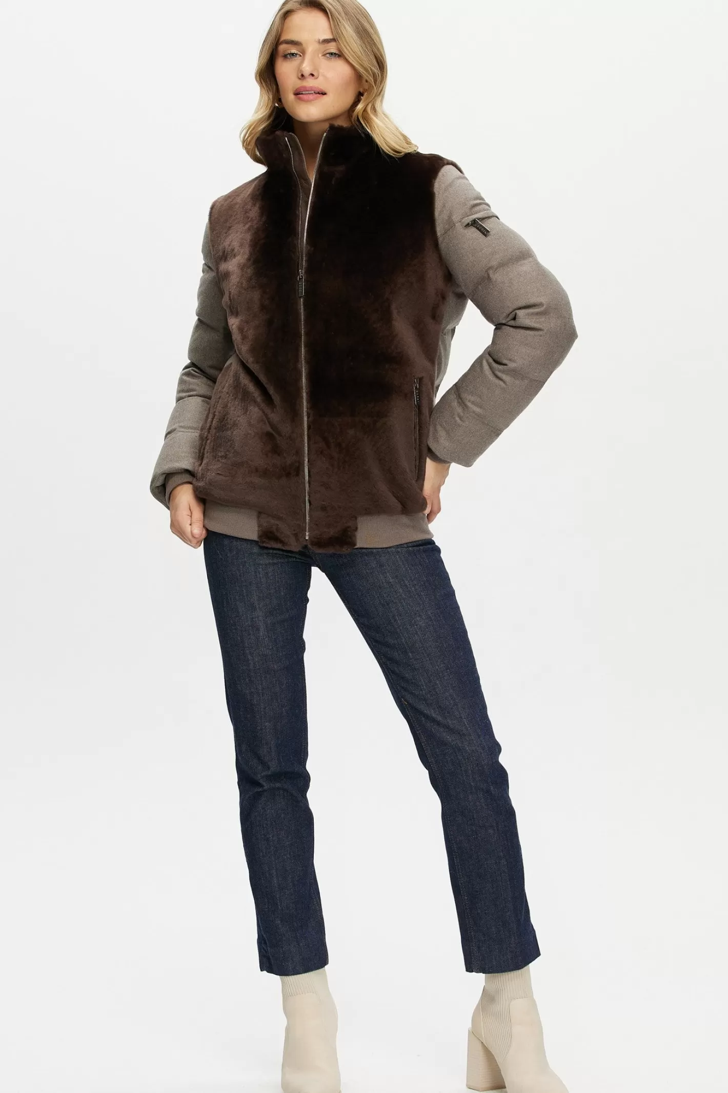 Women GORSKI Montreal Select Shearling Lamb Jacket With Loro Piana Cashmere & Wool Down Sleeves And Back
